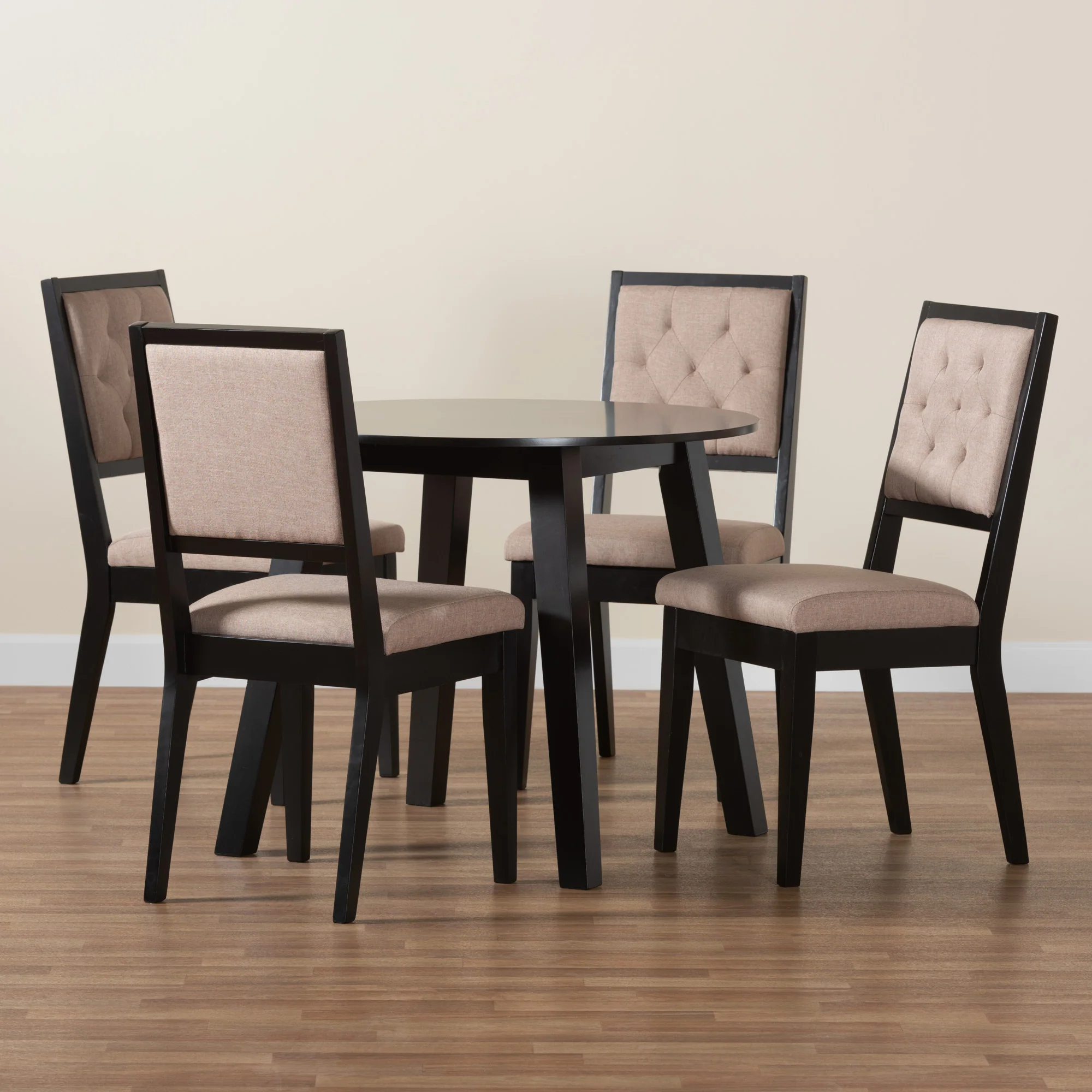 Baxton Studio Alani Modern Beige Fabric and Dark Brown Finished Wood 5-Piece Dining Set - Image 2