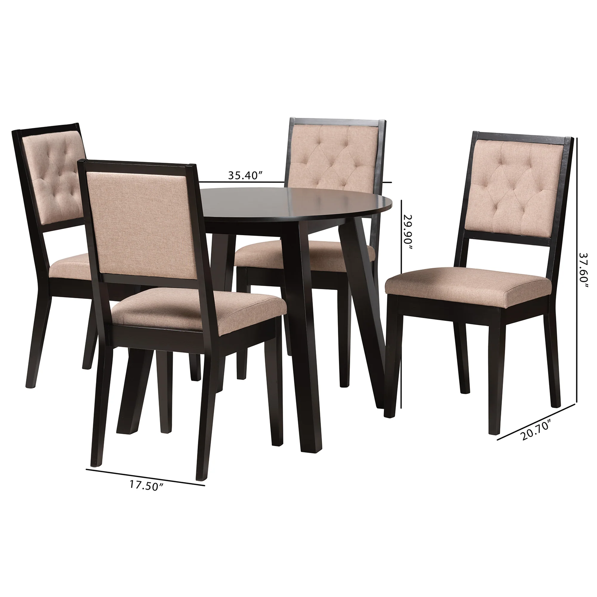 Baxton Studio Alani Modern Beige Fabric and Dark Brown Finished Wood 5-Piece Dining Set - Image 3