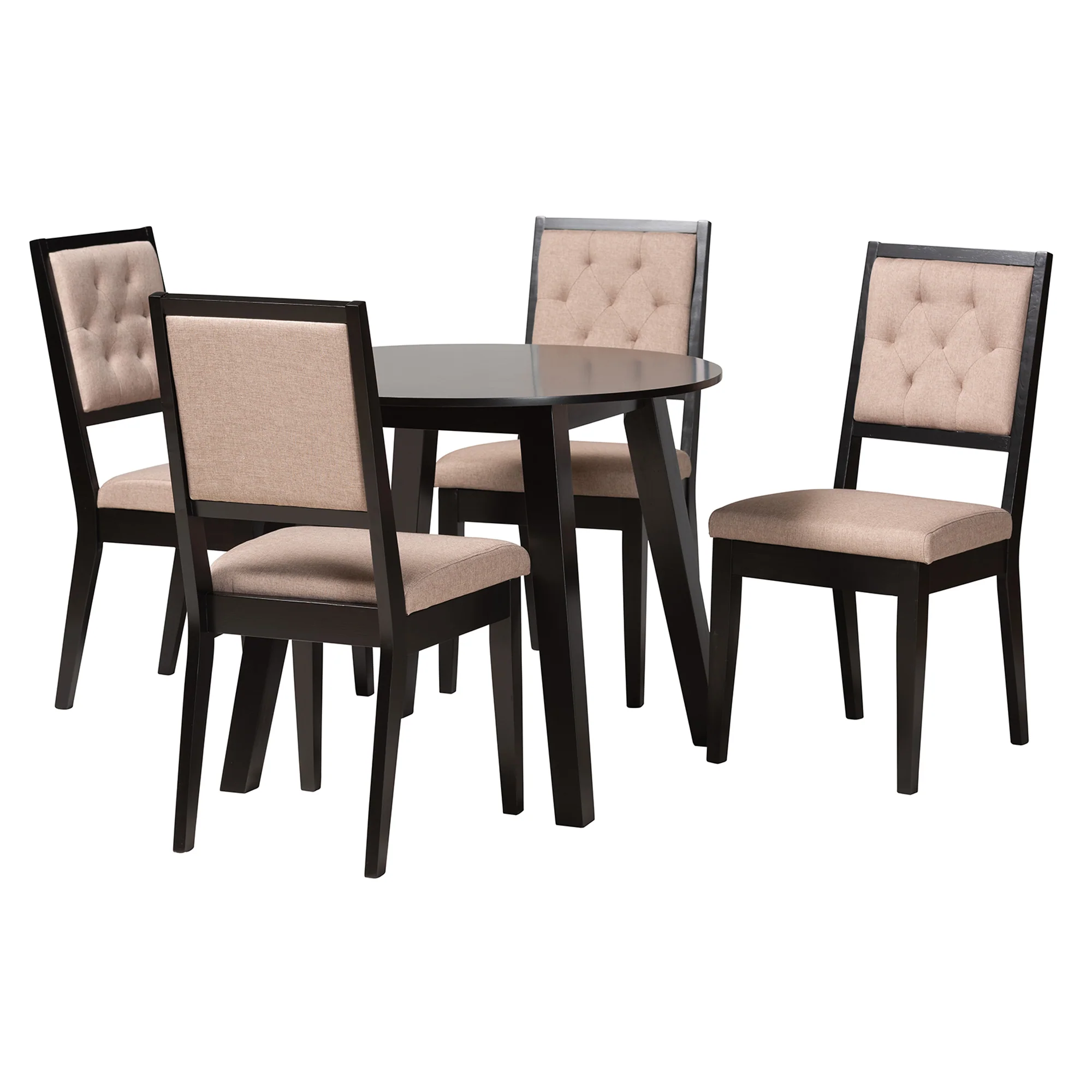 Baxton Studio Alani Modern Beige Fabric and Dark Brown Finished Wood 5-Piece Dining Set - Image 4