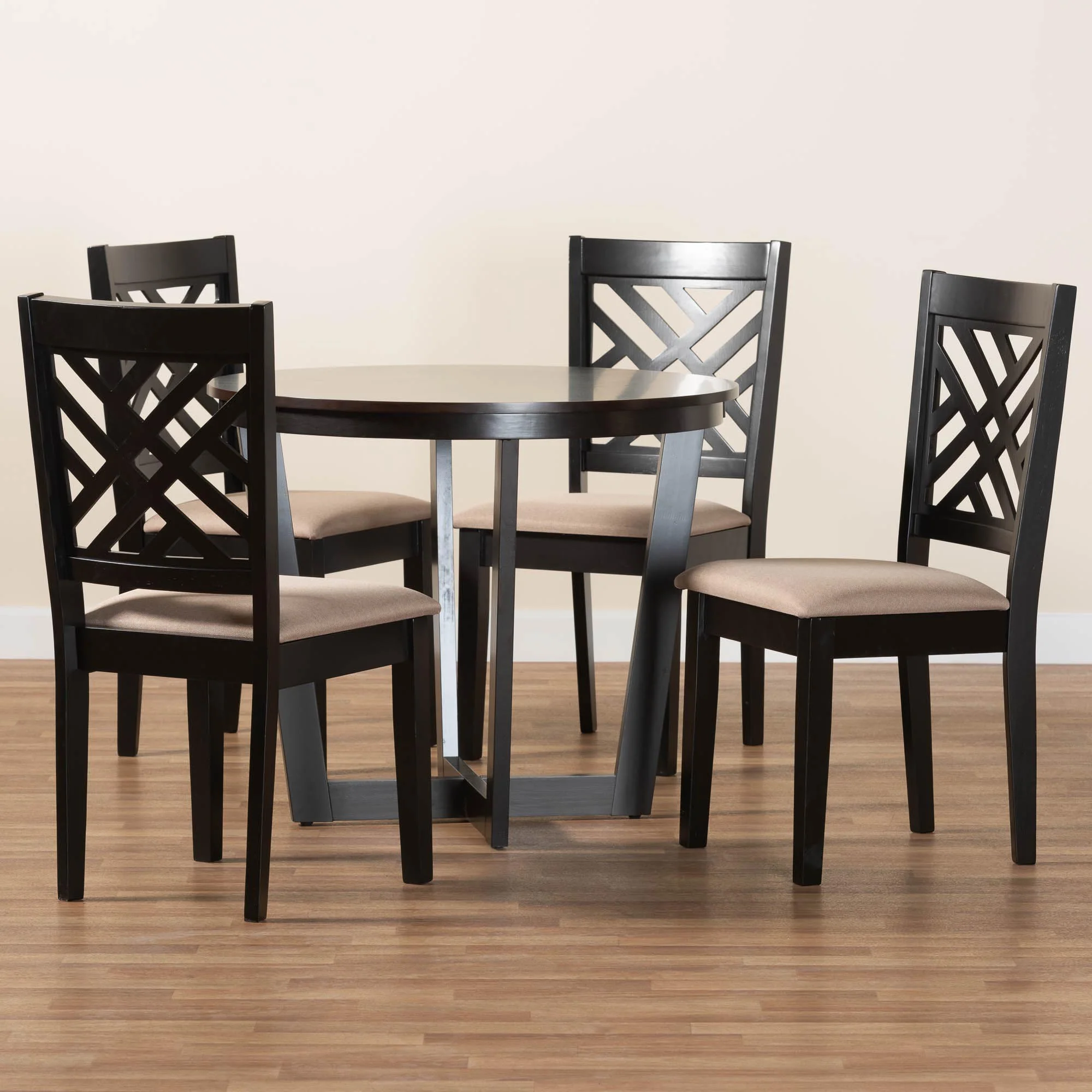 Baxton Studio Alena Modern Sand Fabric and Dark Brown Finished Wood 5-Piece Dining Set - Image 2