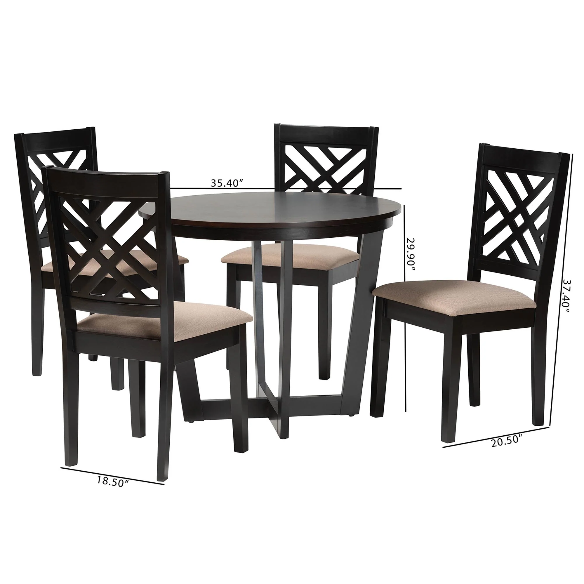 Baxton Studio Alena Modern Sand Fabric and Dark Brown Finished Wood 5-Piece Dining Set - Image 3