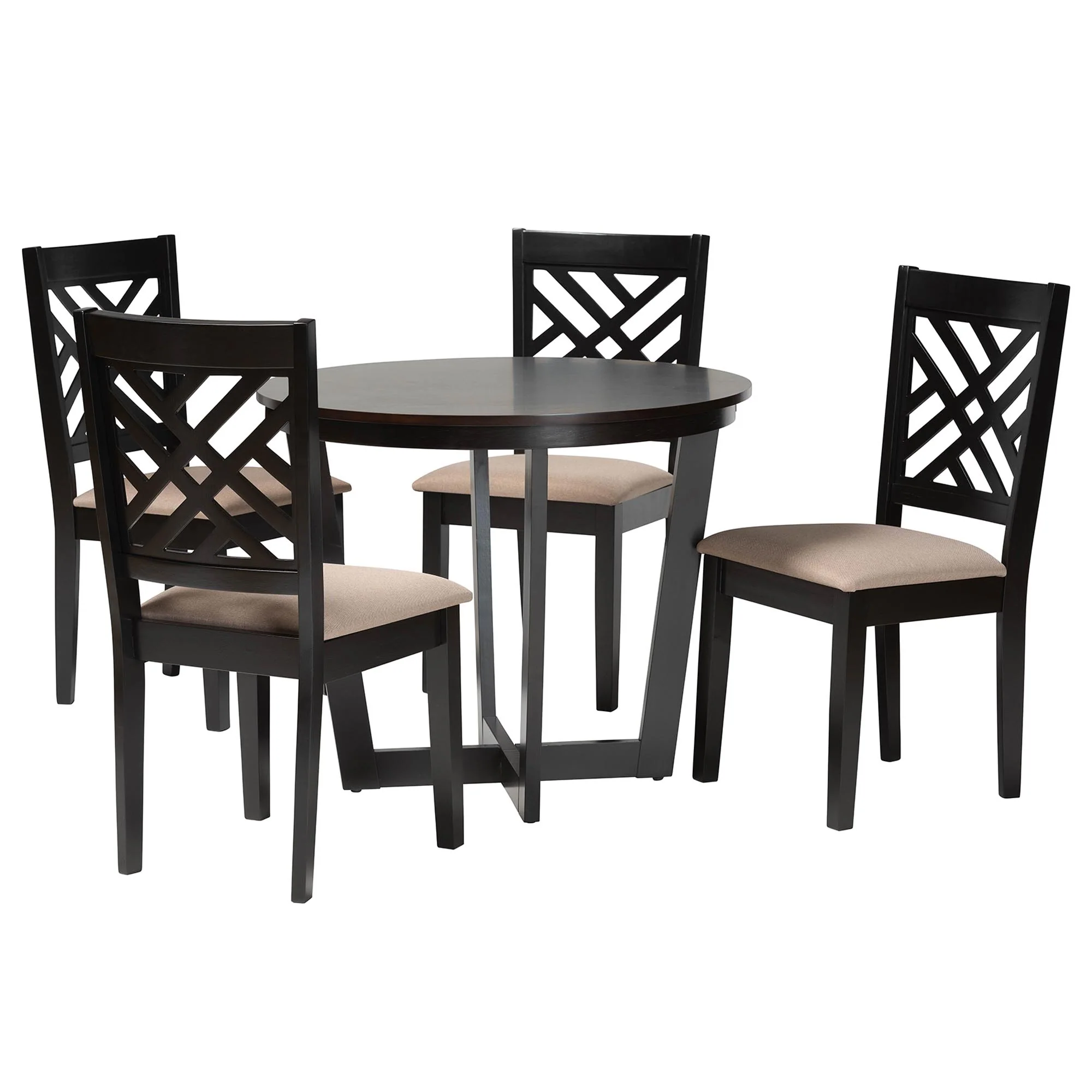 Baxton Studio Alena Modern Sand Fabric and Dark Brown Finished Wood 5-Piece Dining Set - Image 4