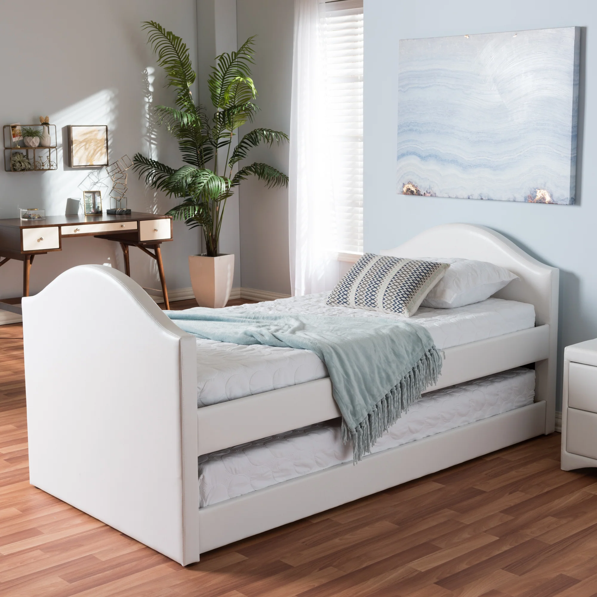 Baxton Studio Alessia White Faux Leather Upholstered Daybed with Guest Trundle Bed - Image 11