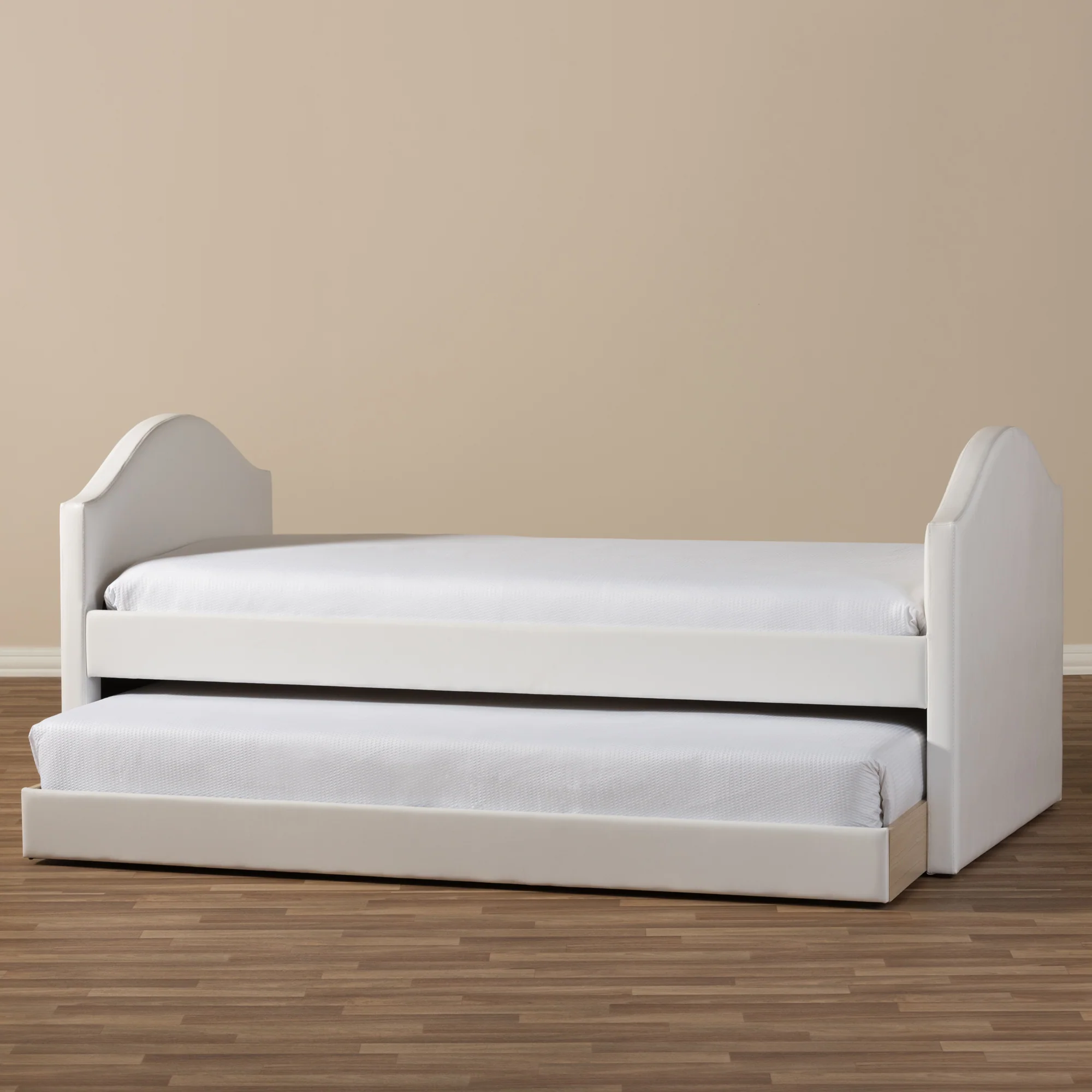 Baxton Studio Alessia White Faux Leather Upholstered Daybed with Guest Trundle Bed - Image 3