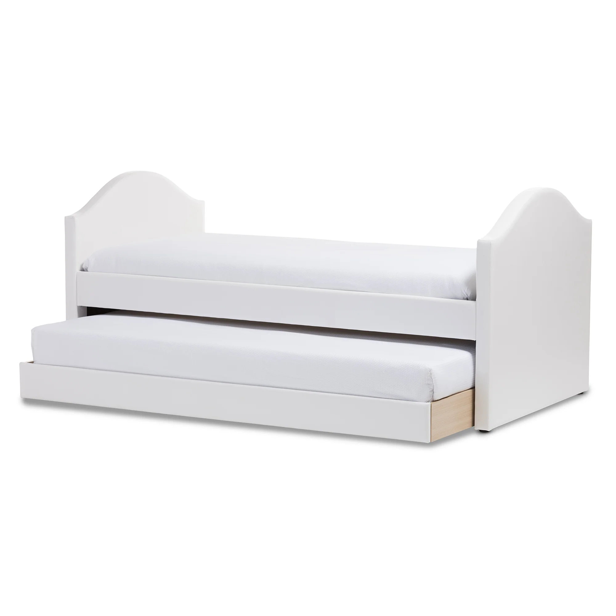 Baxton Studio Alessia White Faux Leather Upholstered Daybed with Guest Trundle Bed - Image 4