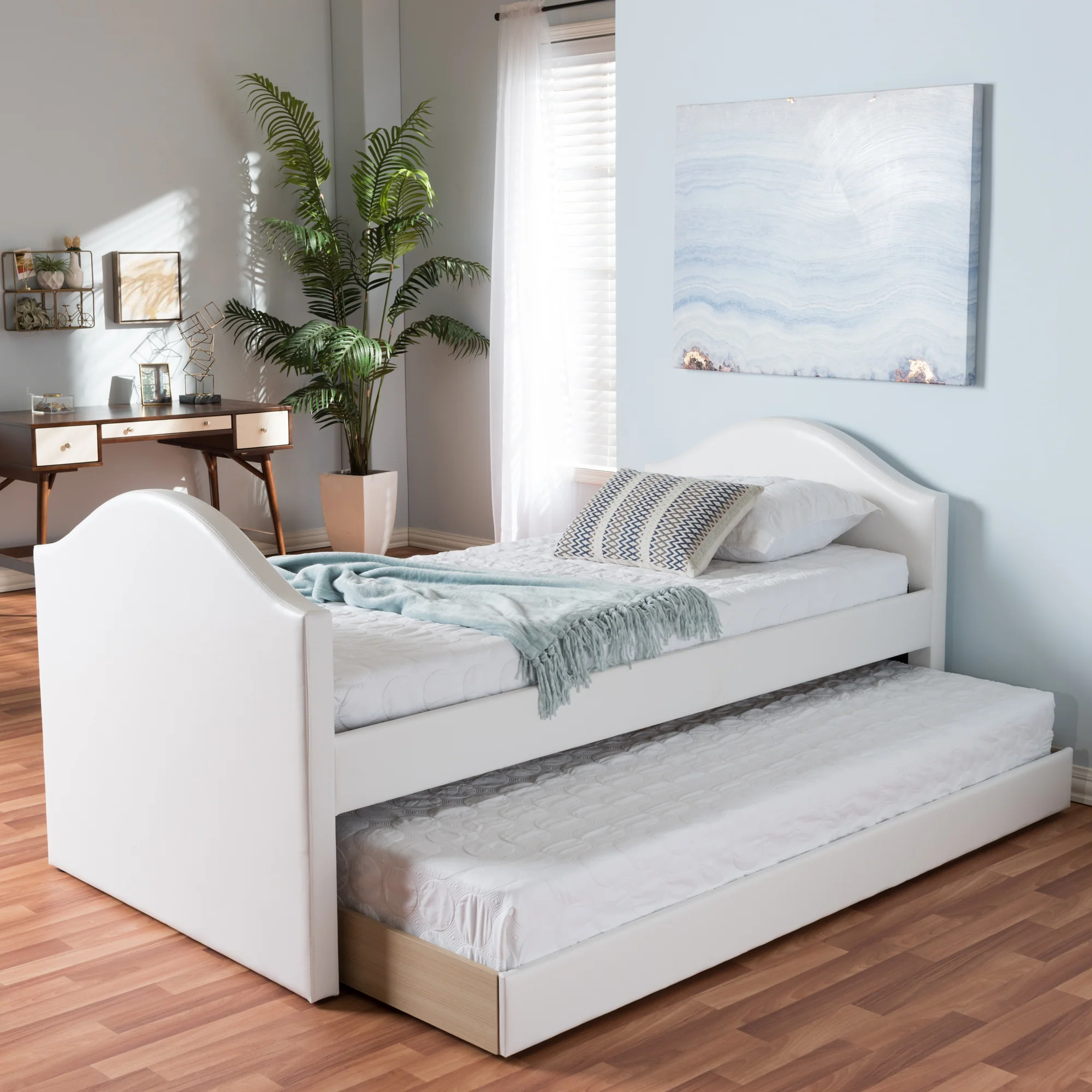 Baxton Studio Alessia White Faux Leather Upholstered Daybed with Guest Trundle Bed - Image 9