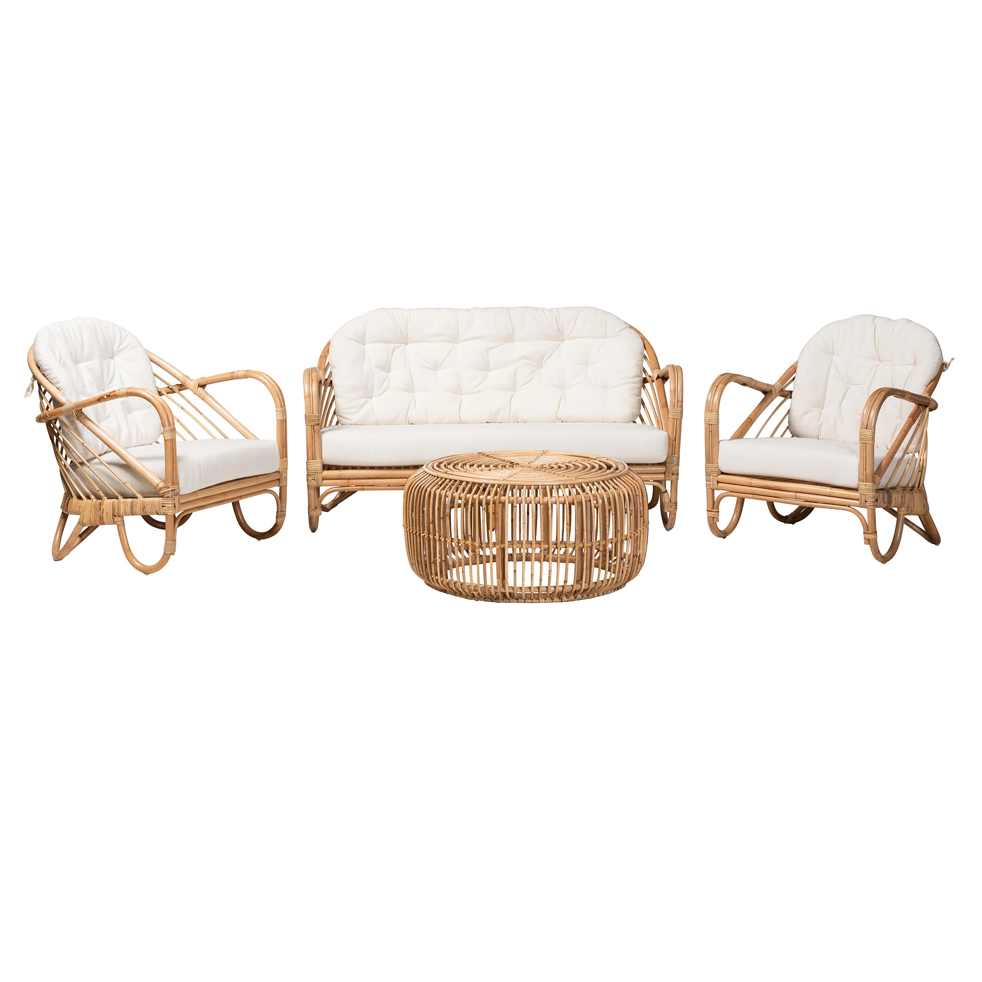 Baxton Studio Aliane Modern Bohemian Natural Brown Antique Rattan 4-Piece Living Room Set - Image 5