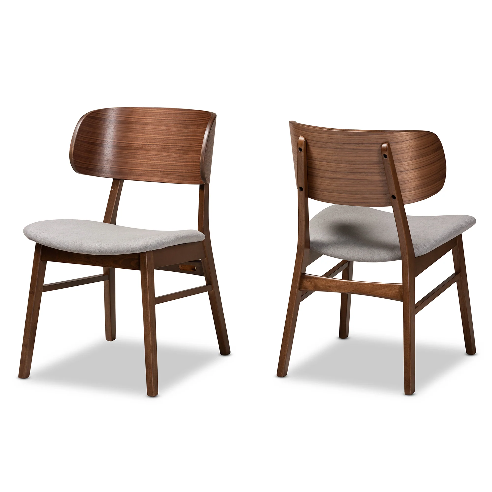 Baxton Studio Alston Mid-Century Modern Grey Fabric Upholstered and Walnut Brown Finished Wood 2-Piece Dining Chair Set - Image 2
