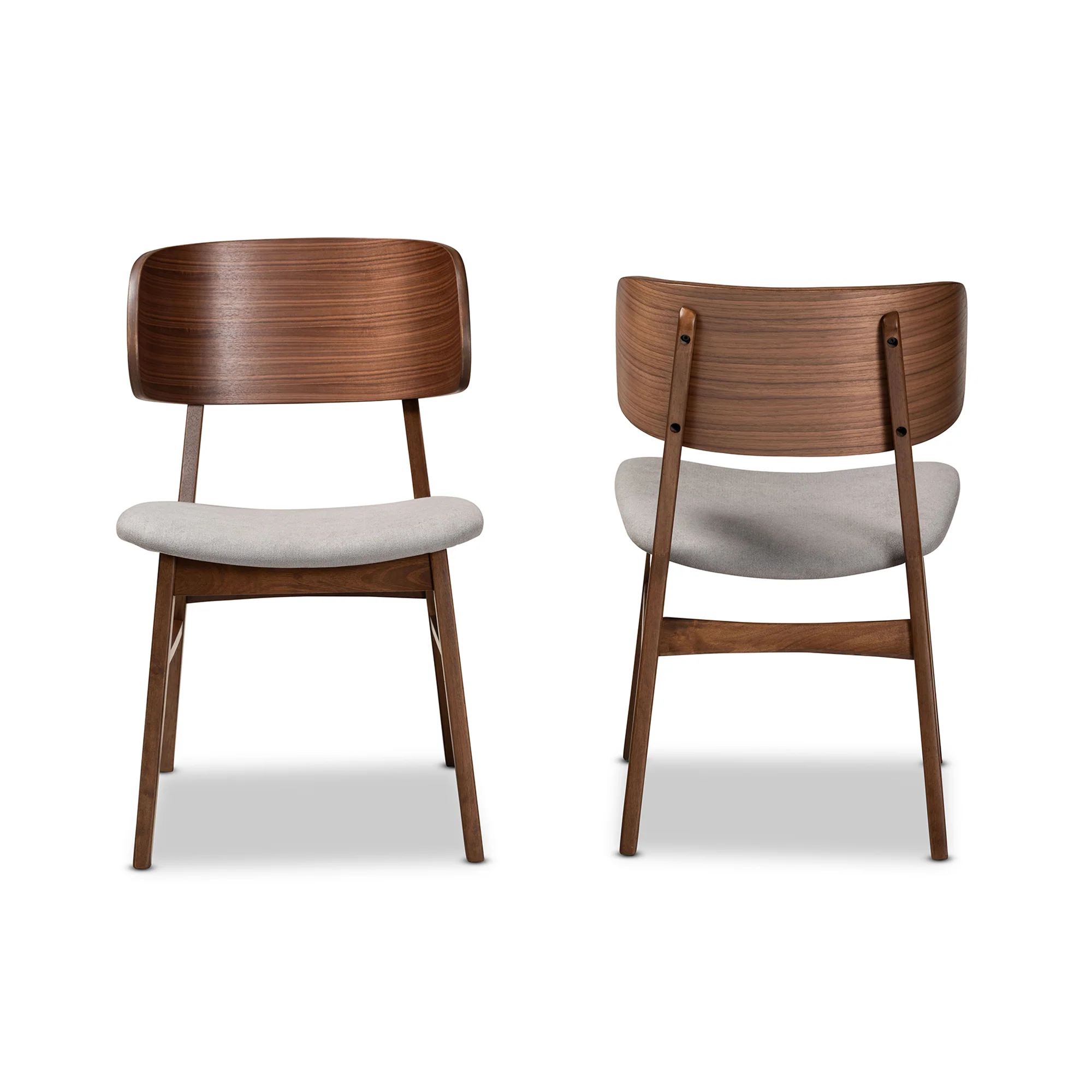 Baxton Studio Alston Mid-Century Modern Grey Fabric Upholstered and Walnut Brown Finished Wood 2-Piece Dining Chair Set - Image 3