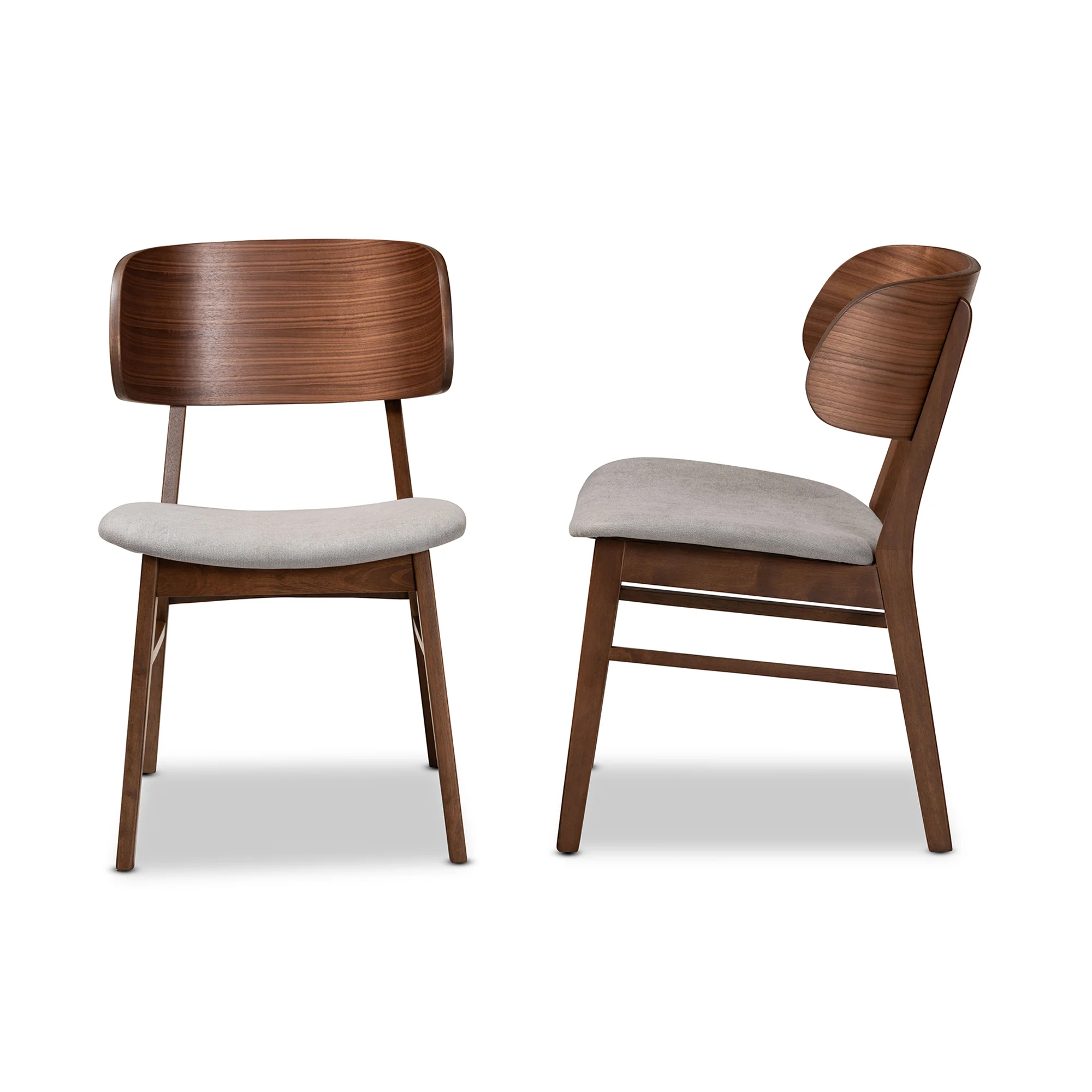 Baxton Studio Alston Mid-Century Modern Grey Fabric Upholstered and Walnut Brown Finished Wood 2-Piece Dining Chair Set - Image 4