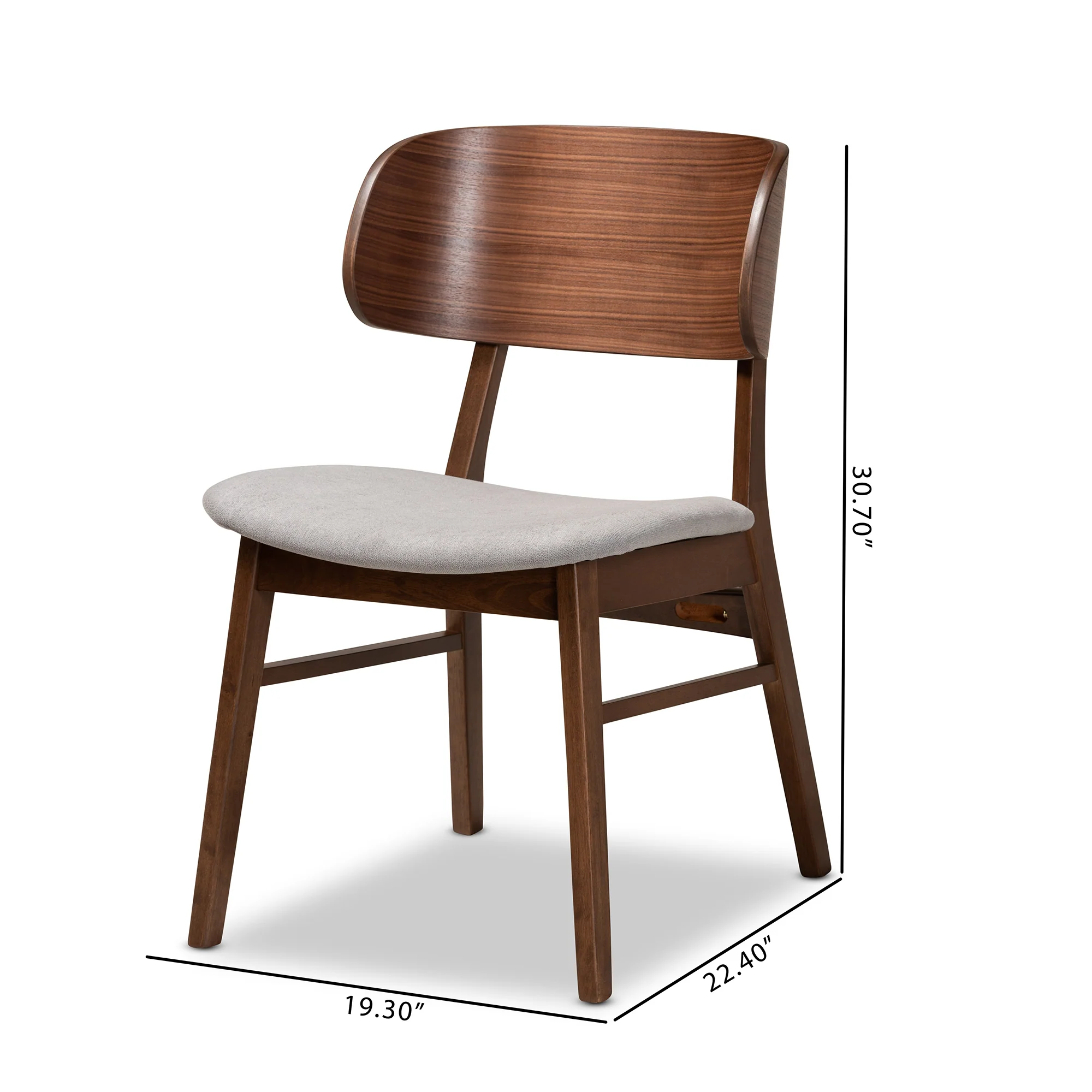 Baxton Studio Alston Mid-Century Modern Grey Fabric Upholstered and Walnut Brown Finished Wood 2-Piece Dining Chair Set - Image 8