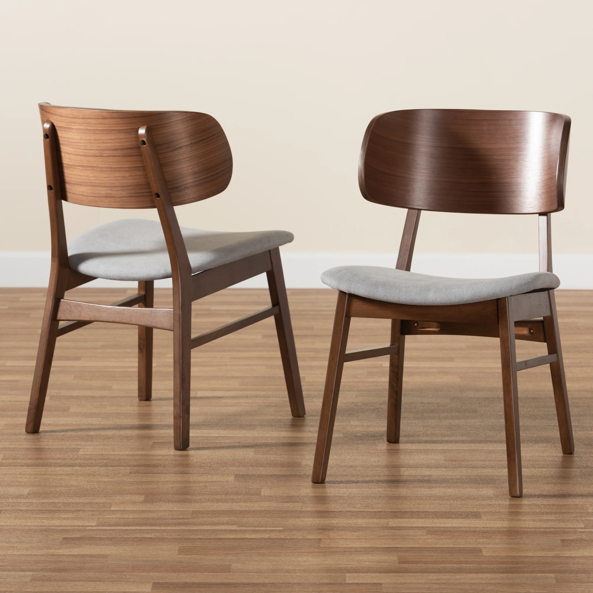 Baxton Studio Alston Mid-Century Modern Grey Fabric Upholstered and Walnut Brown Finished Wood 2-Piece Dining Chair Set - Image 9