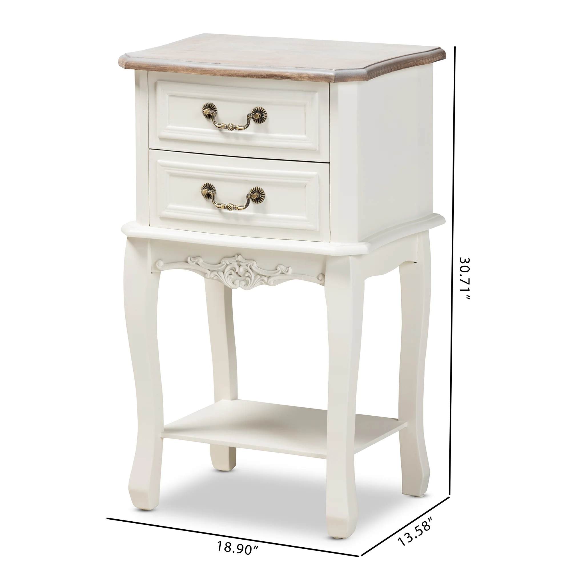 Baxton Studio Amalie Antique French Country Cottage Two-Tone White and Oak Finished 2-Drawer Wood End Table - Image 3
