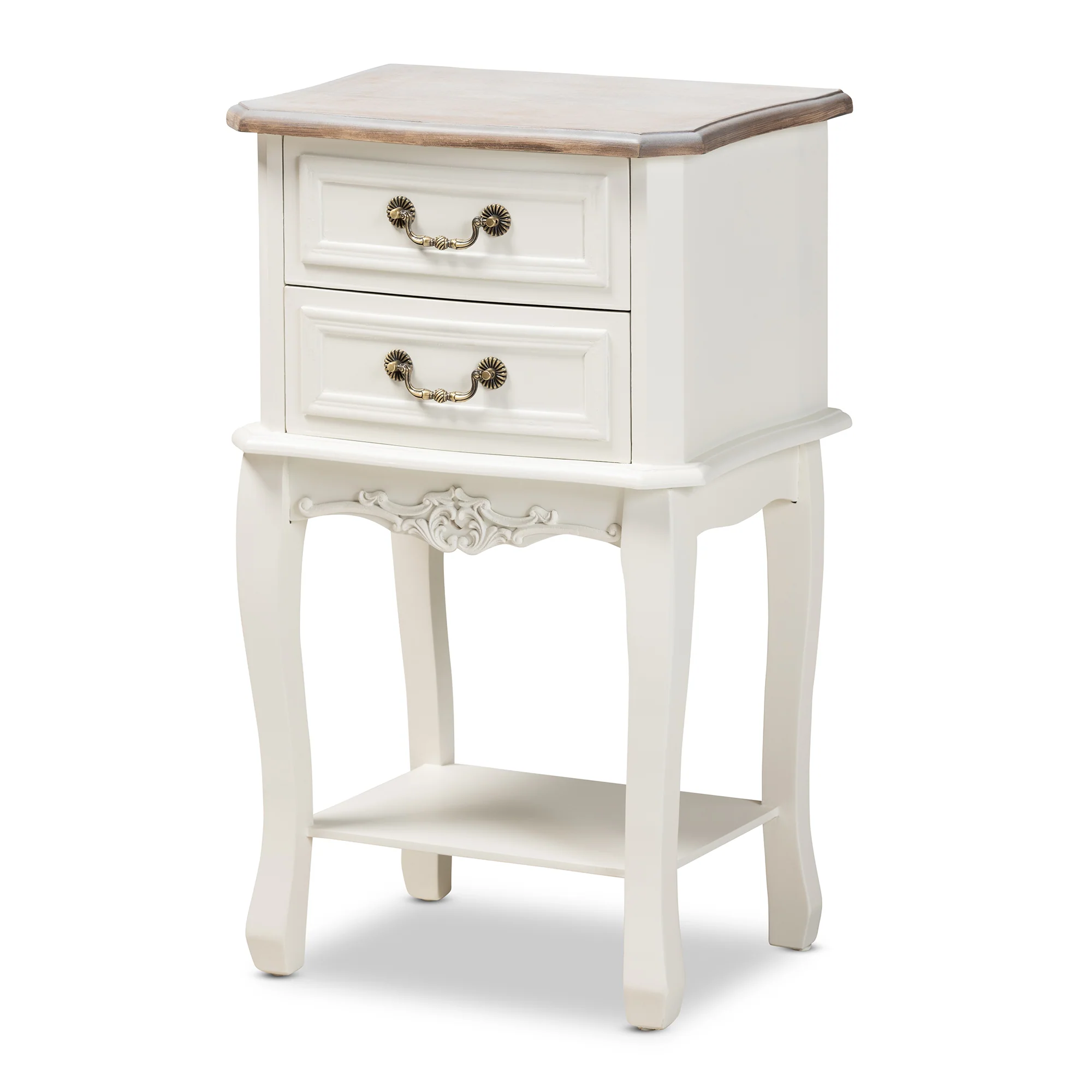 Baxton Studio Amalie Antique French Country Cottage Two-Tone White and Oak Finished 2-Drawer Wood End Table - Image 4
