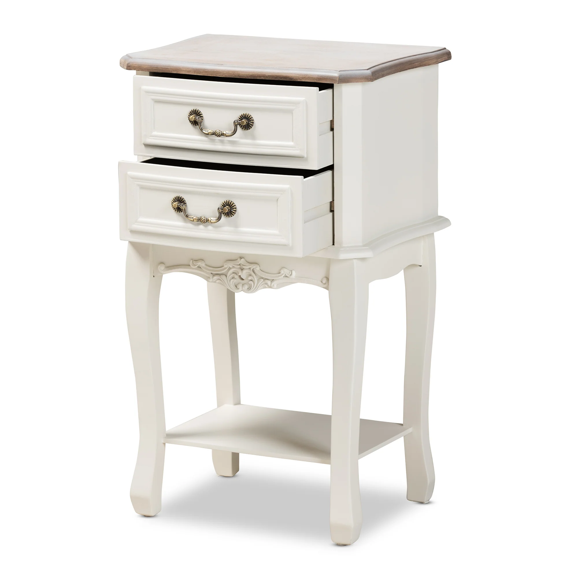 Baxton Studio Amalie Antique French Country Cottage Two-Tone White and Oak Finished 2-Drawer Wood End Table - Image 5