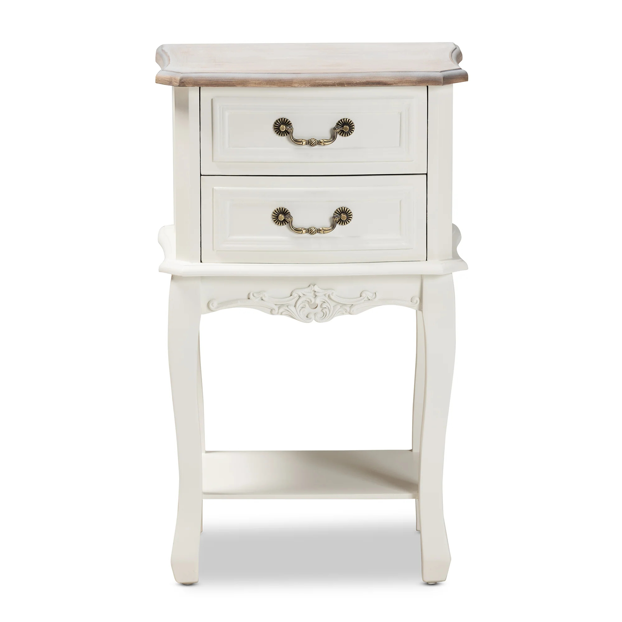 Baxton Studio Amalie Antique French Country Cottage Two-Tone White and Oak Finished 2-Drawer Wood End Table - Image 6