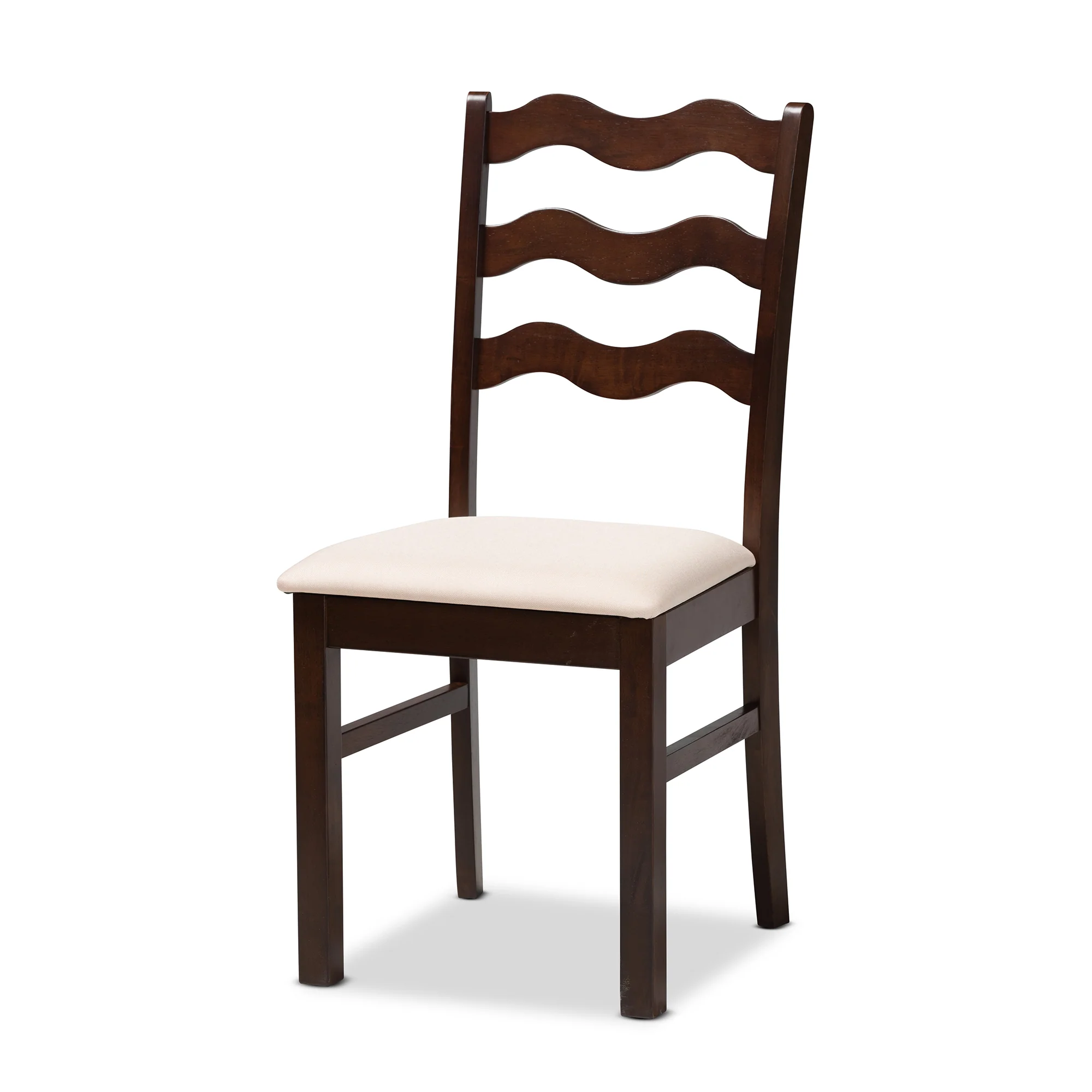 Baxton Studio Amara Mid-Century Modern Cream Fabric and Dark Brown Finished Wood 5-Piece Dining Set - Image 5