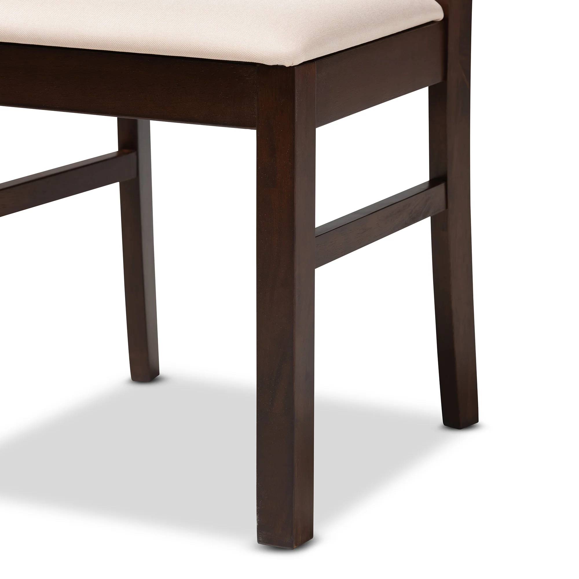Baxton Studio Amara Mid-Century Modern Cream Fabric and Dark Brown Finished Wood 5-Piece Dining Set - Image 9