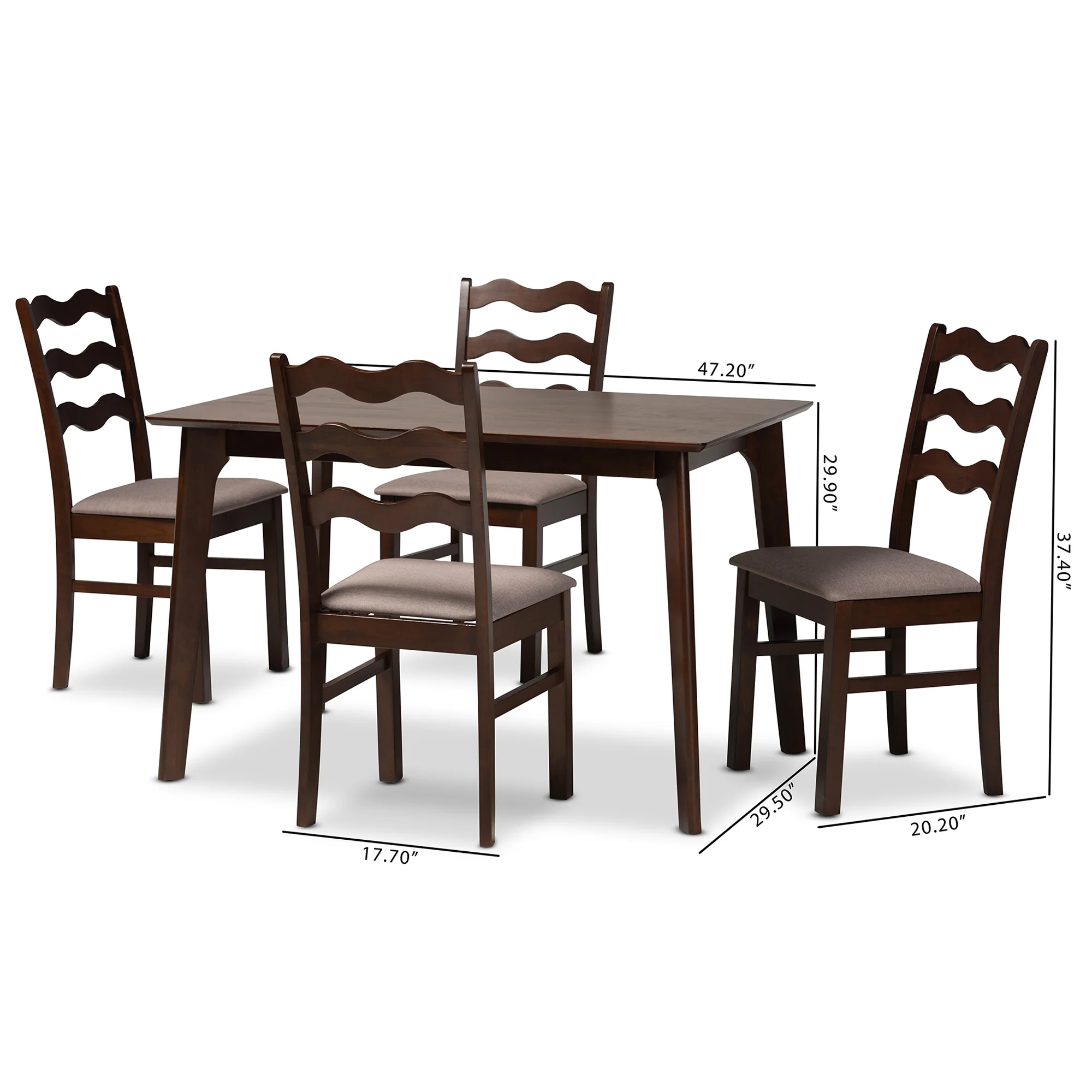 Baxton Studio Amara Mid-Century Modern Warm Grey Fabric and Dark Brown Finished Wood 5-Piece Dining Set - Image 3
