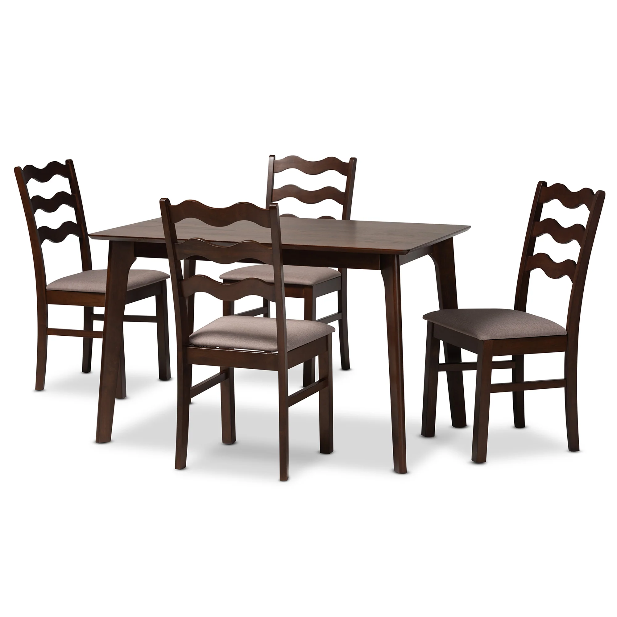 Baxton Studio Amara Mid-Century Modern Warm Grey Fabric and Dark Brown Finished Wood 5-Piece Dining Set - Image 4