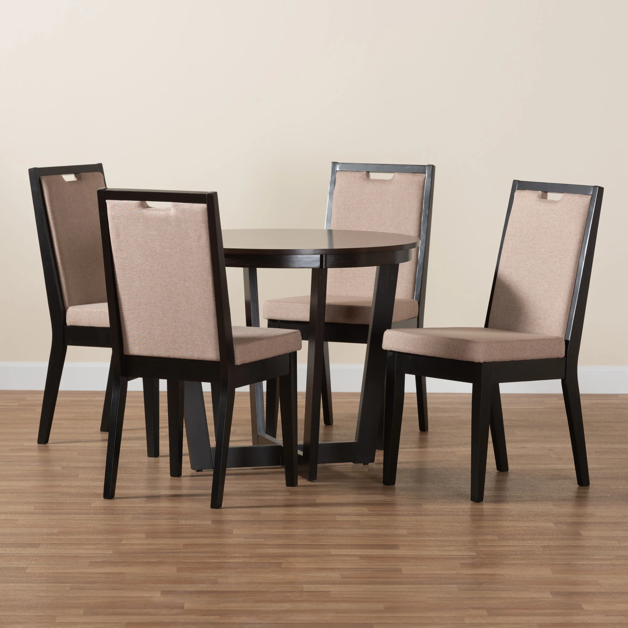 Baxton Studio Ana Modern Beige Fabric and Dark Brown Finished Wood 5-Piece Dining Set - Image 2