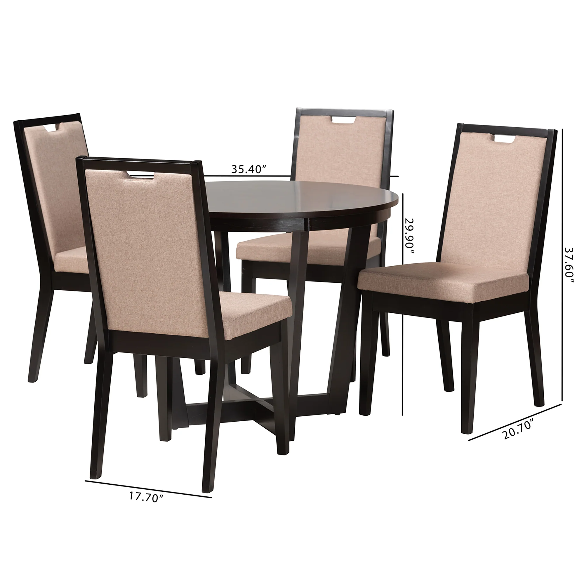 Baxton Studio Ana Modern Beige Fabric and Dark Brown Finished Wood 5-Piece Dining Set - Image 3