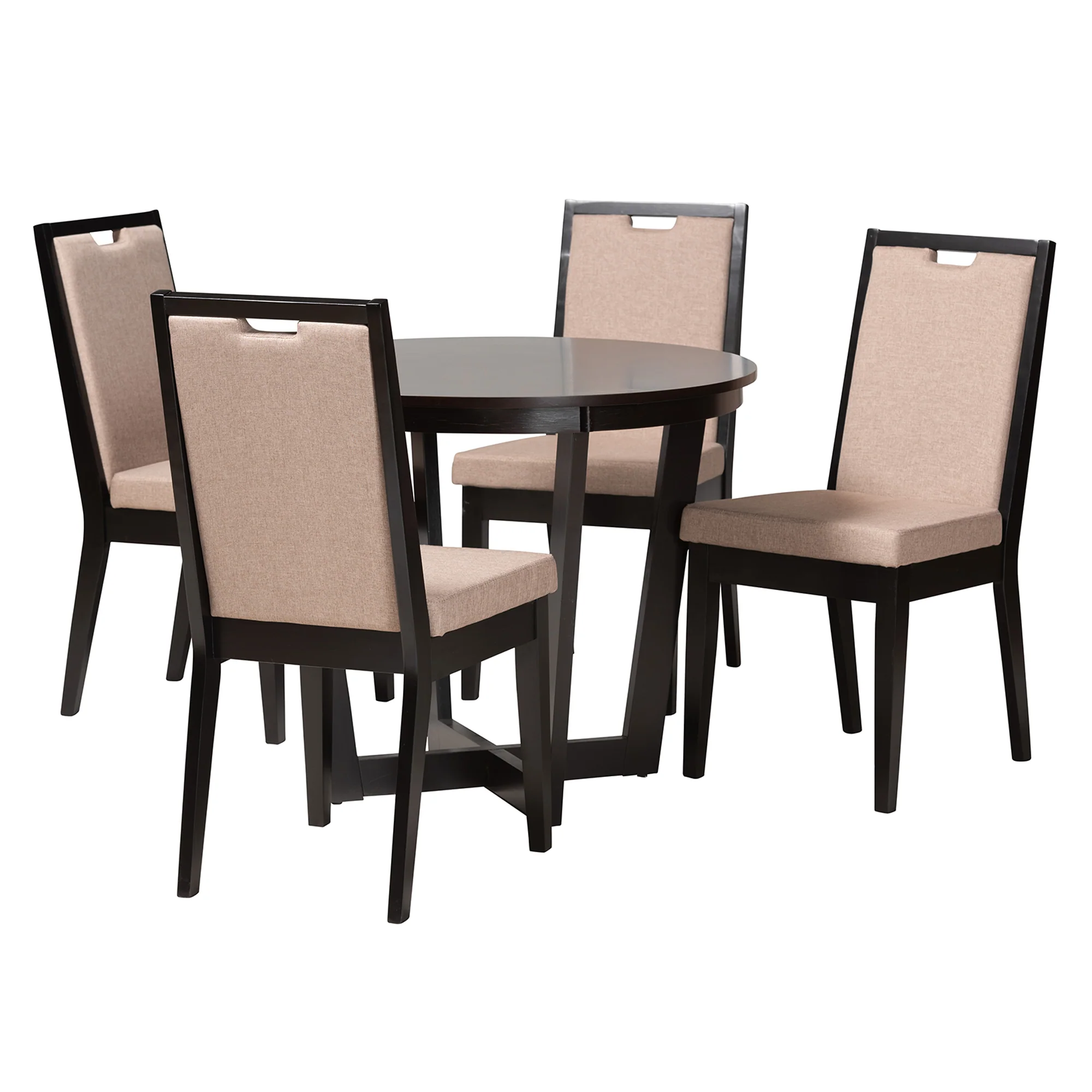 Baxton Studio Ana Modern Beige Fabric and Dark Brown Finished Wood 5-Piece Dining Set - Image 4