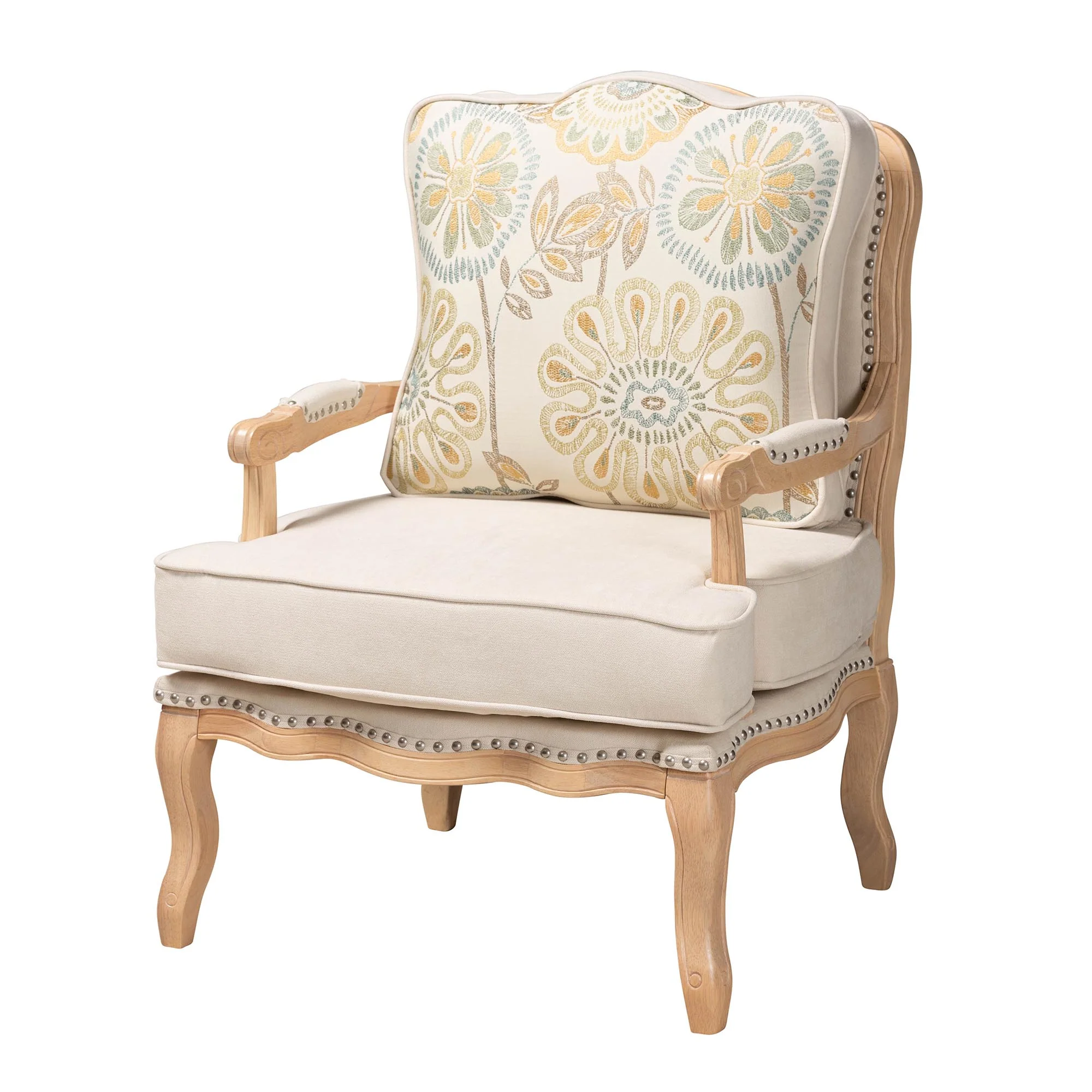 Baxton Studio Andre Traditional French Quilted Fabric and Whitewash Finished Wood Accent Chair - Image 2