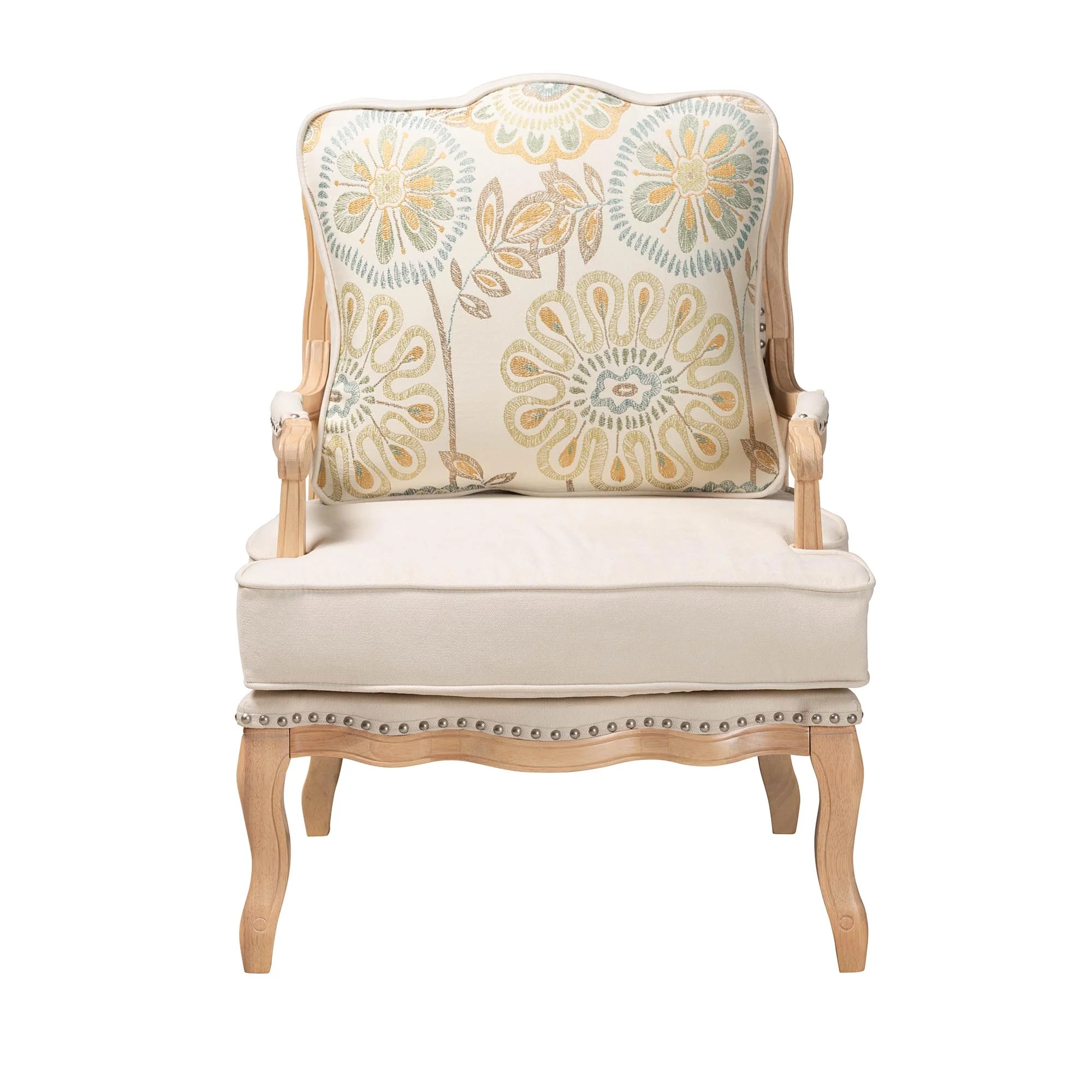 Baxton Studio Andre Traditional French Quilted Fabric and Whitewash Finished Wood Accent Chair - Image 3