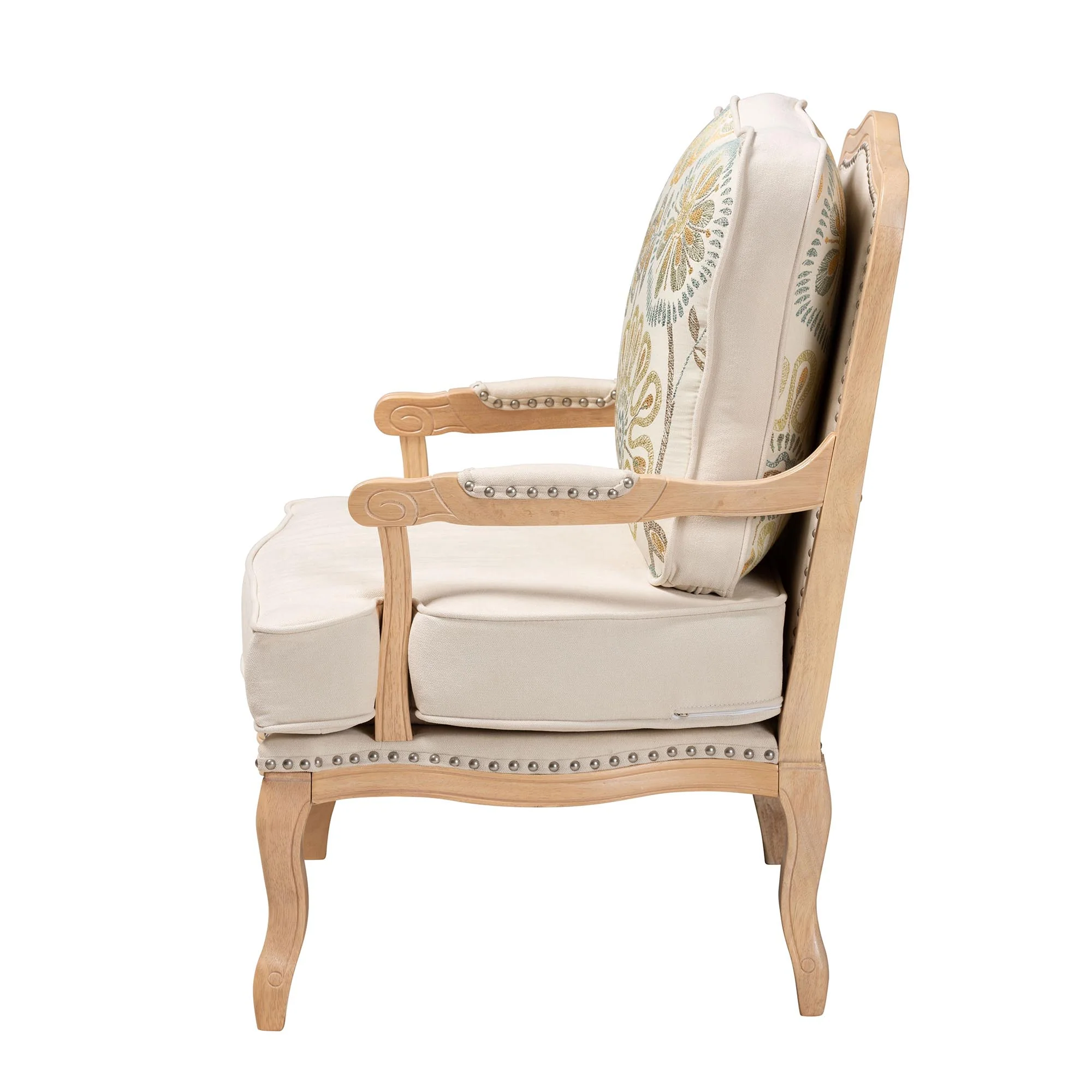 Baxton Studio Andre Traditional French Quilted Fabric and Whitewash Finished Wood Accent Chair - Image 4