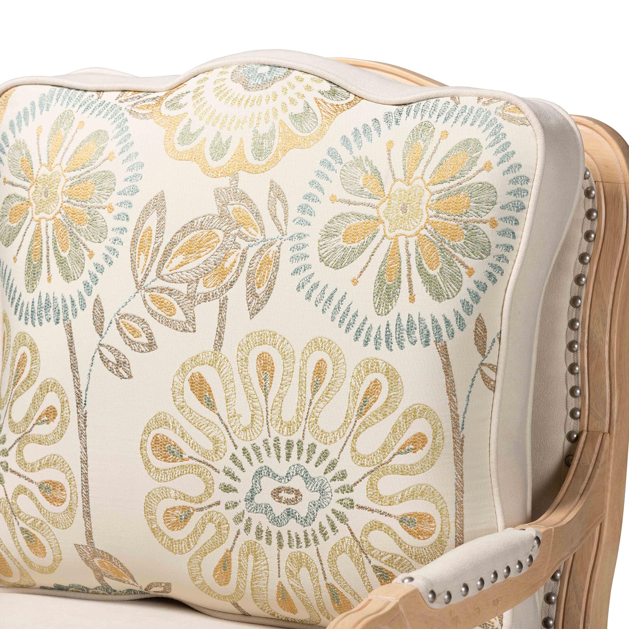 Baxton Studio Andre Traditional French Quilted Fabric and Whitewash Finished Wood Accent Chair - Image 6