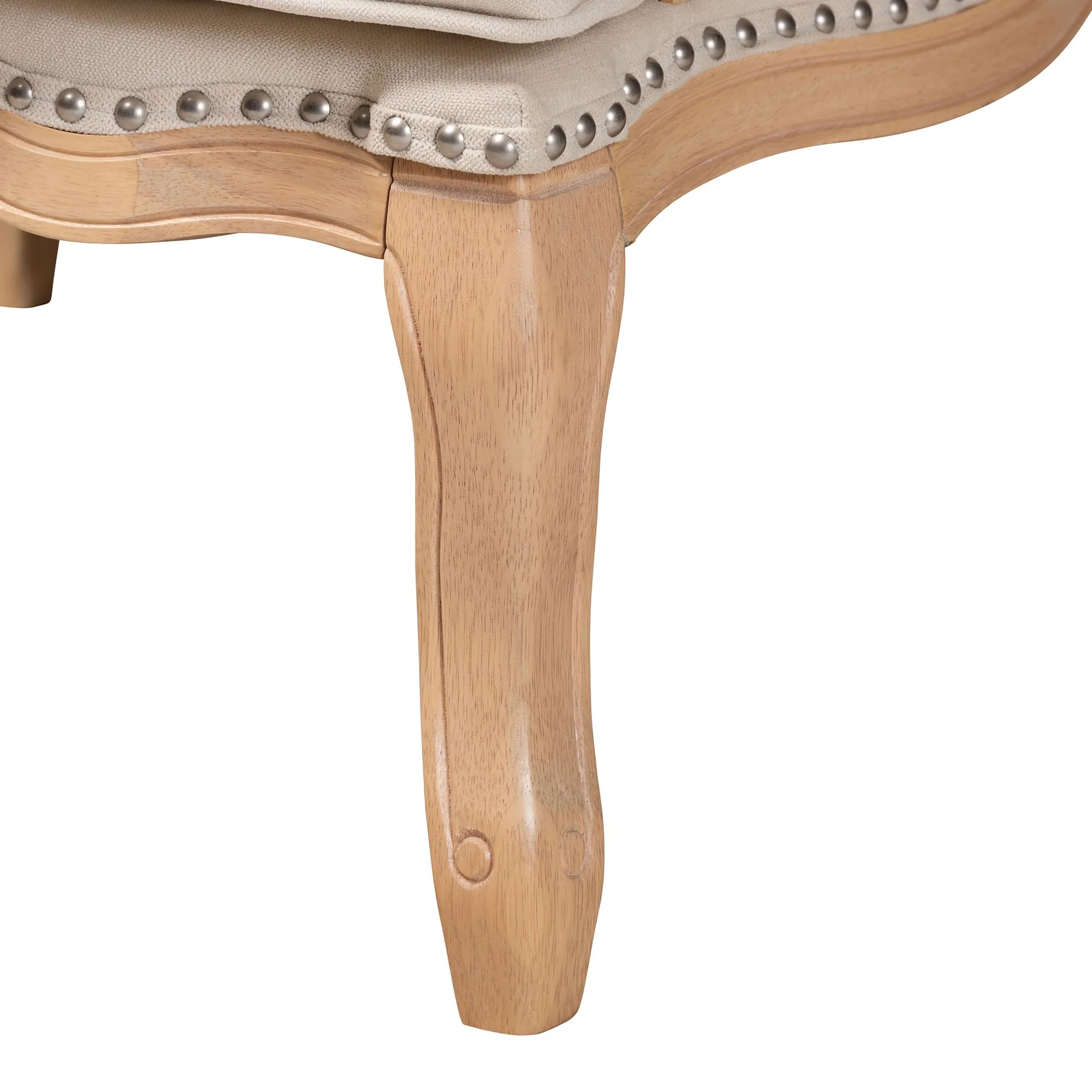 Baxton Studio Andre Traditional French Quilted Fabric and Whitewash Finished Wood Accent Chair - Image 8