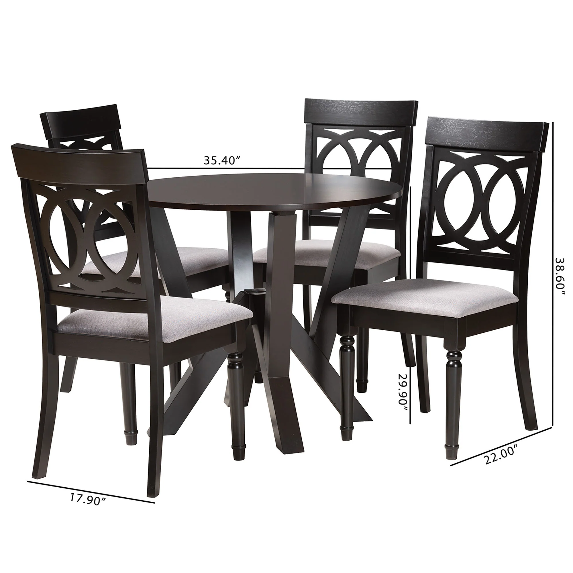 Baxton Studio Angie Modern Grey Fabric and Dark Brown Finished Wood 5-Piece Dining Set - Image 3