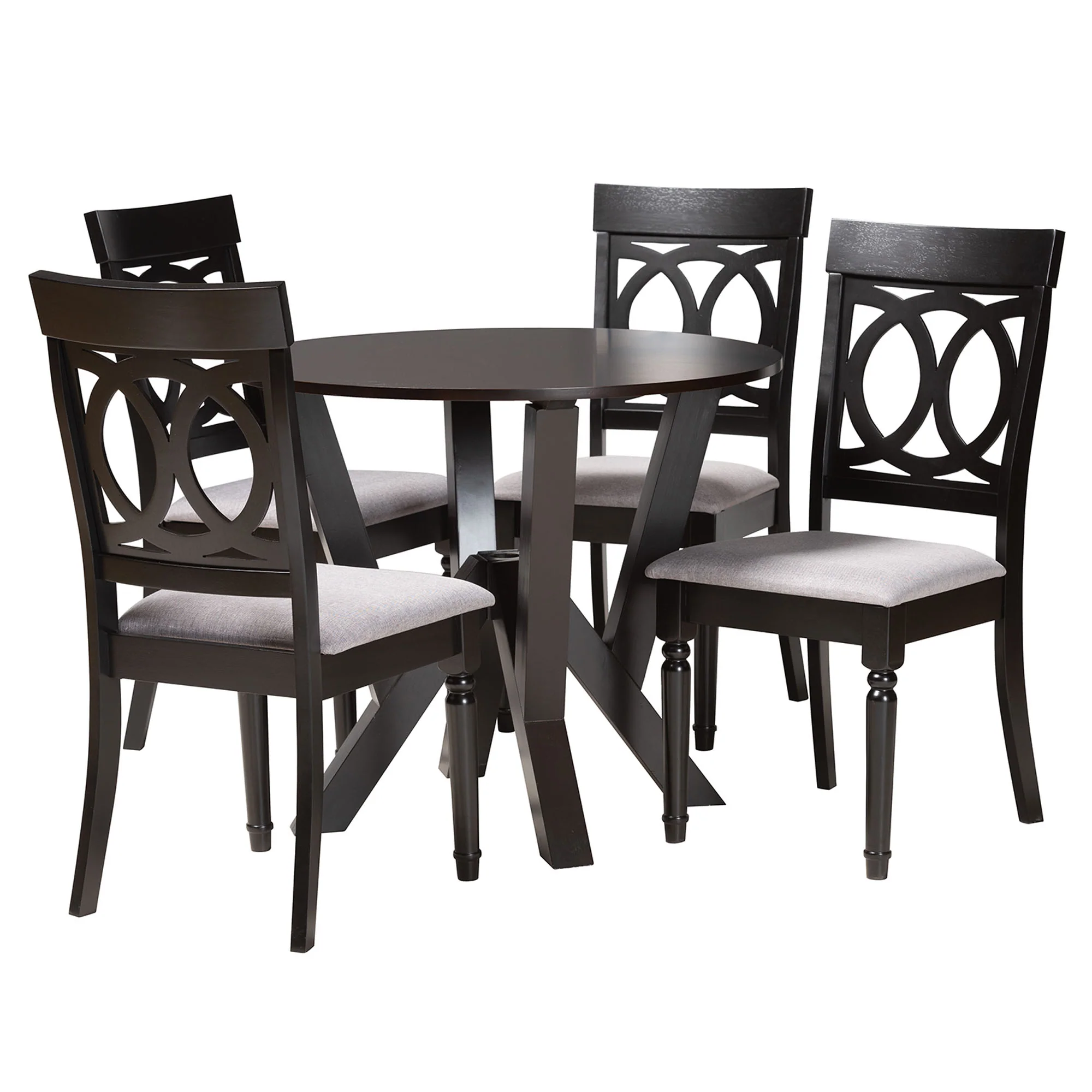 Baxton Studio Angie Modern Grey Fabric and Dark Brown Finished Wood 5-Piece Dining Set - Image 4
