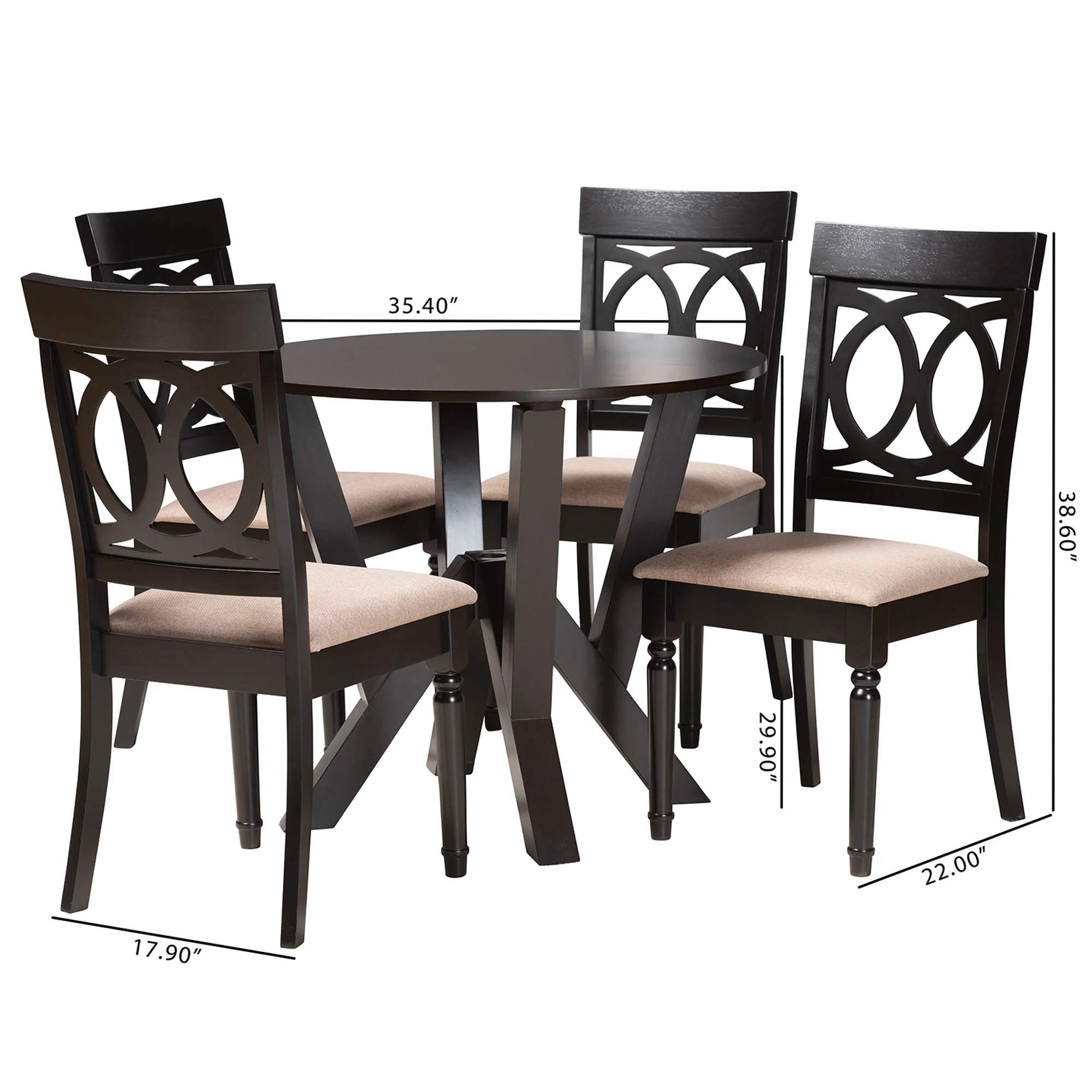 Baxton Studio Angie Modern Sand Fabric and Dark Brown Finished Wood 5-Piece Dining Set - Image 10