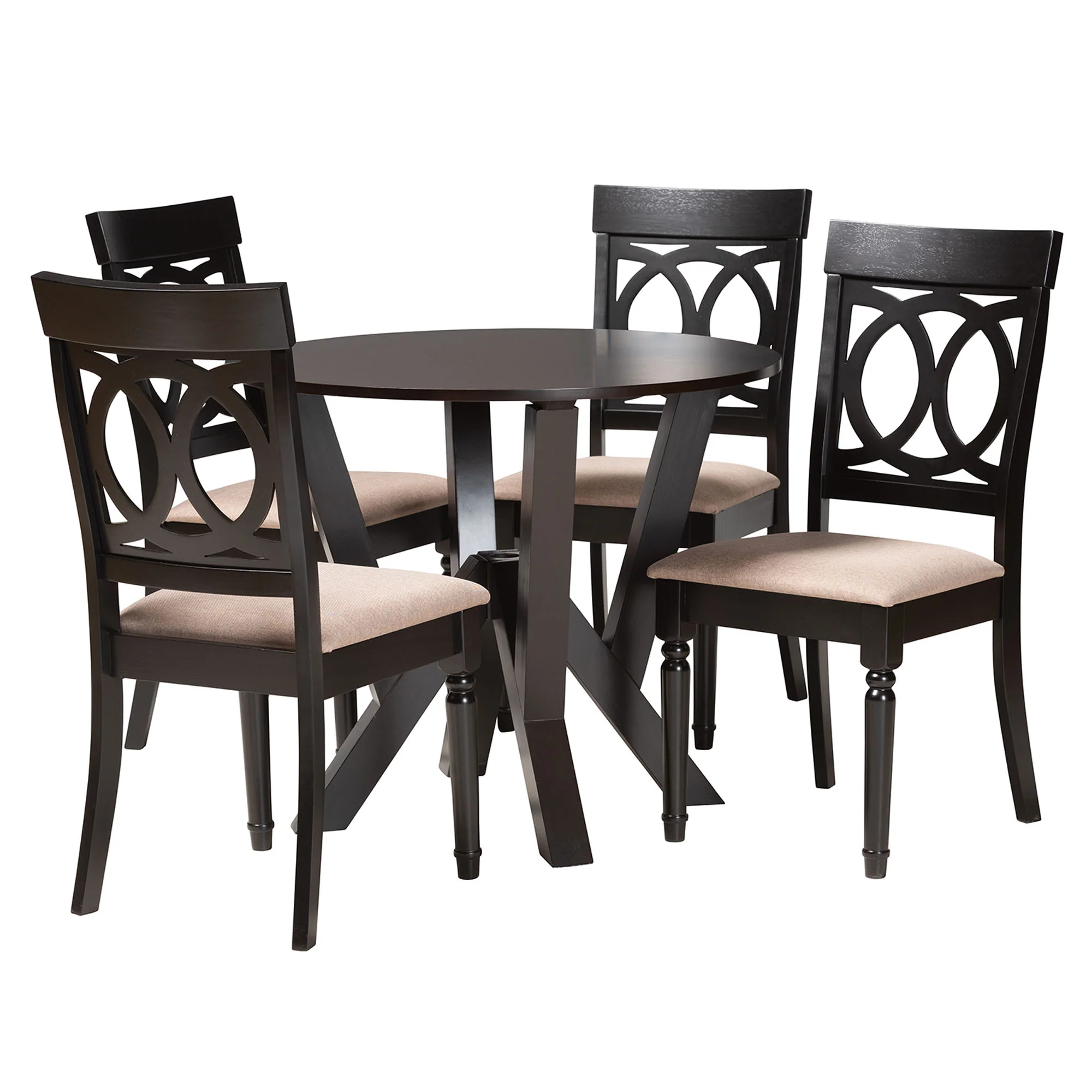 Baxton Studio Angie Modern Sand Fabric and Dark Brown Finished Wood 5-Piece Dining Set - Image 2