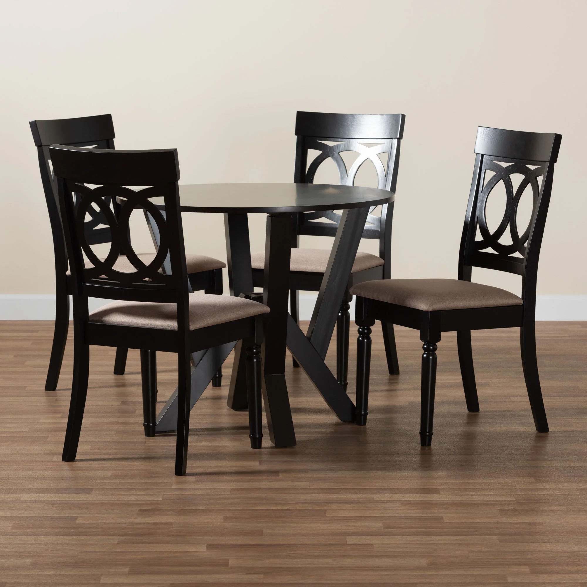 Baxton Studio Angie Modern Sand Fabric and Dark Brown Finished Wood 5-Piece Dining Set - Image 9