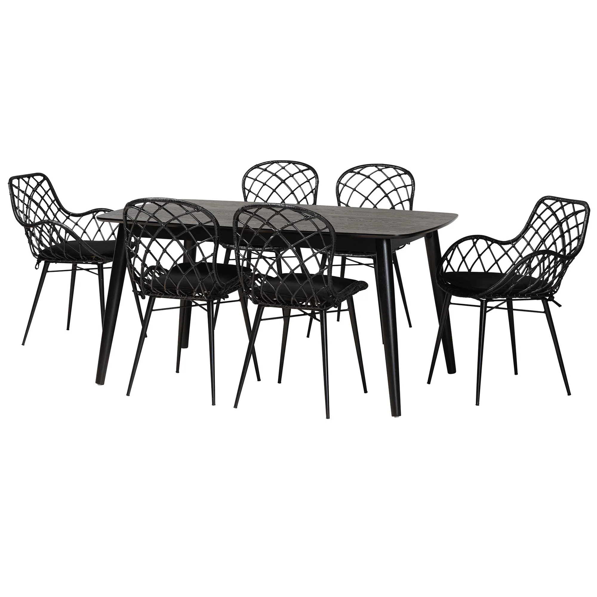 Baxton Studio Aniceta Modern Bohemian Black Finished Wood and Rattan 7-Piece Dining Set - Image 2