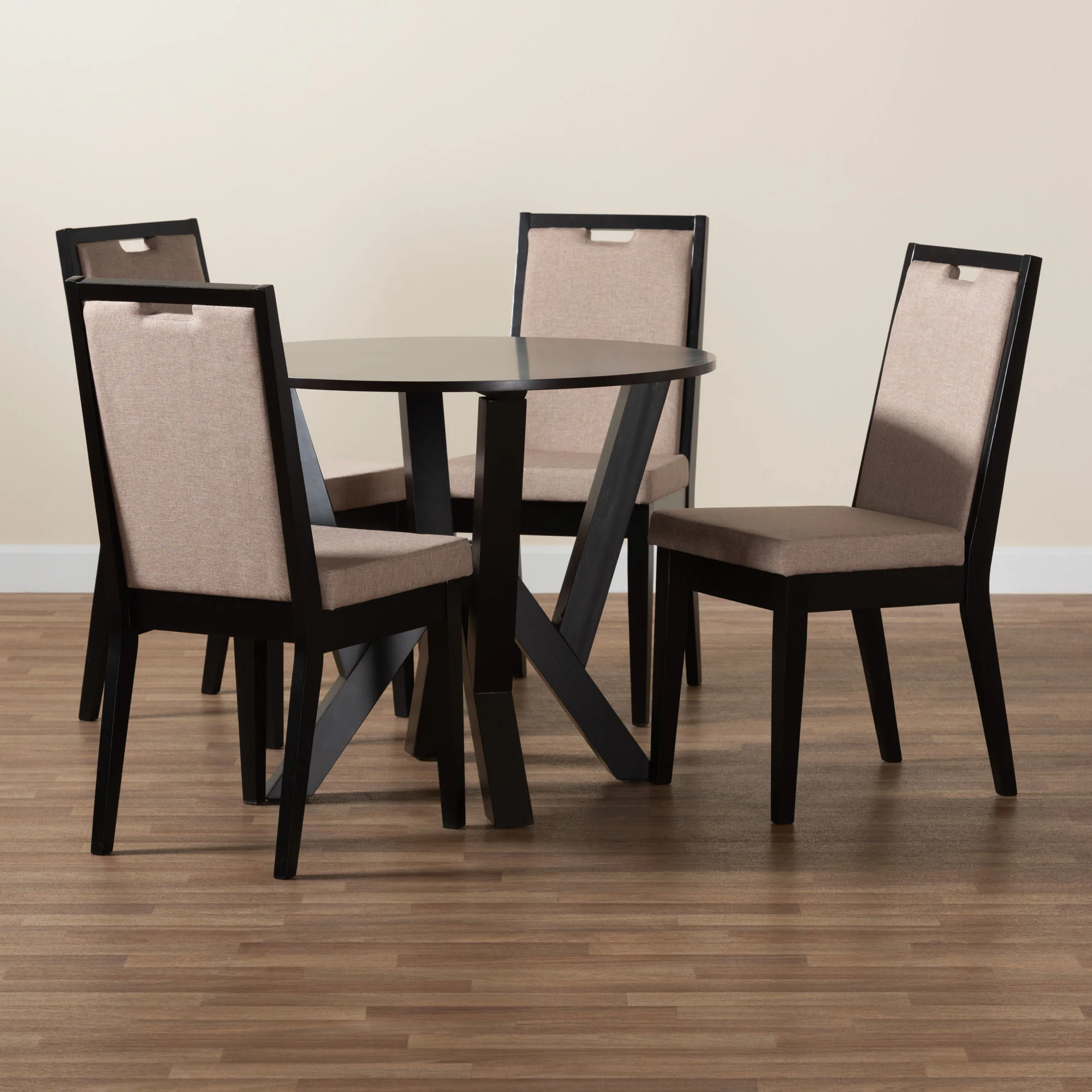 Baxton Studio Ansa Modern Sand Fabric and Dark Brown Finished Wood 5-Piece Dining Set - Image 2