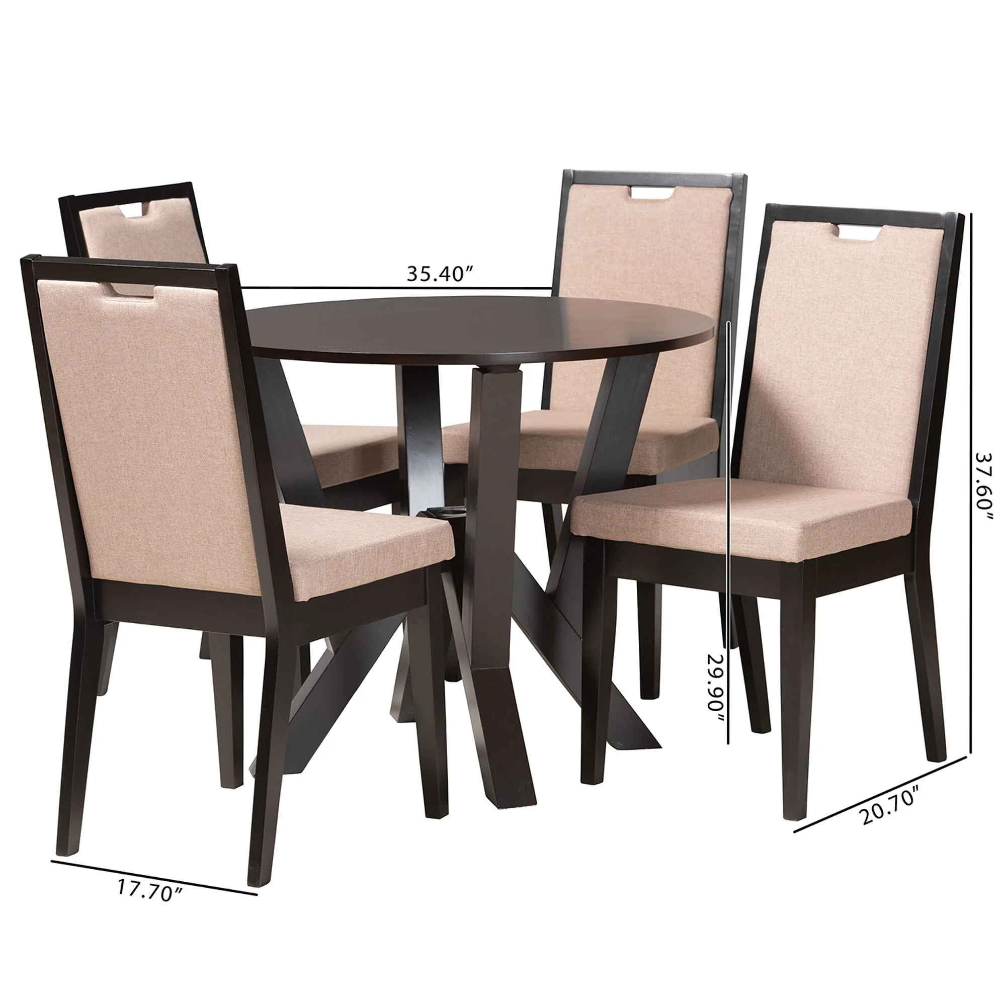 Baxton Studio Ansa Modern Sand Fabric and Dark Brown Finished Wood 5-Piece Dining Set - Image 3