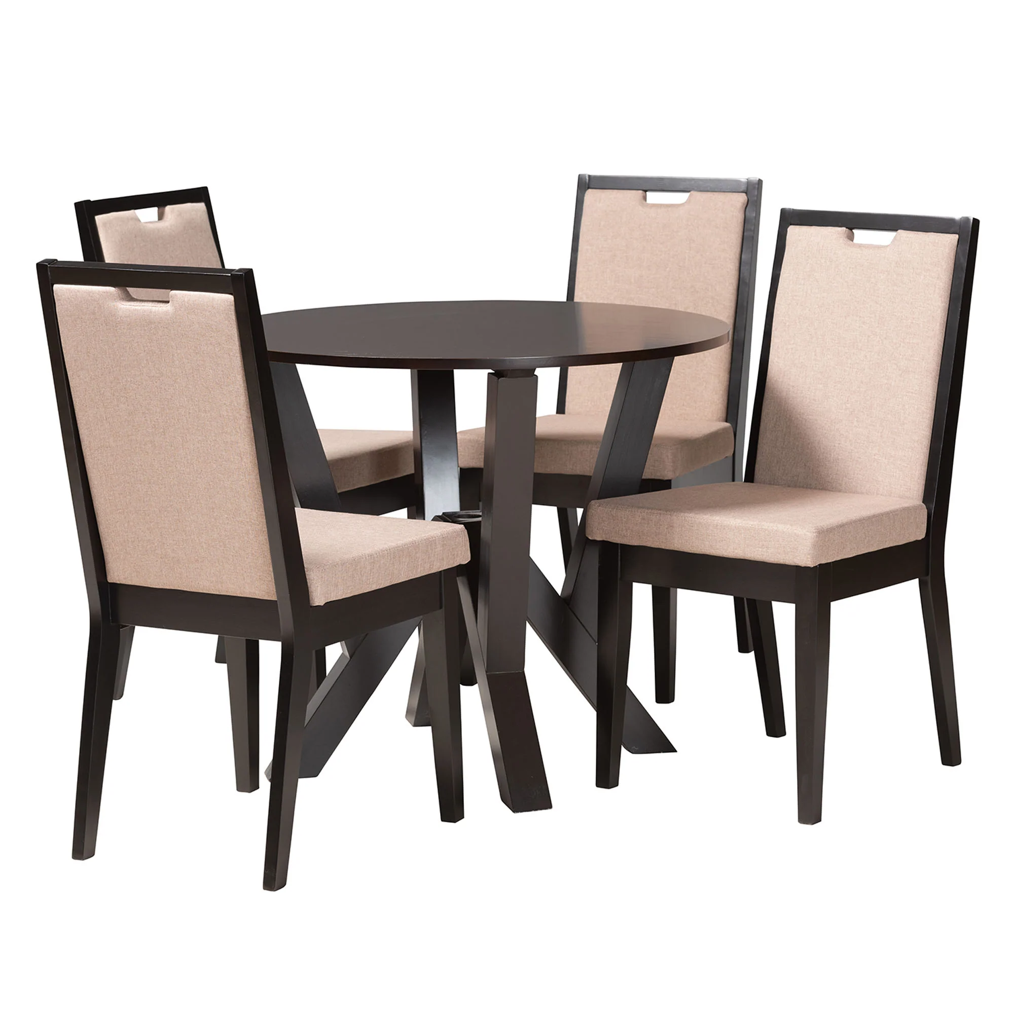 Baxton Studio Ansa Modern Sand Fabric and Dark Brown Finished Wood 5-Piece Dining Set - Image 4