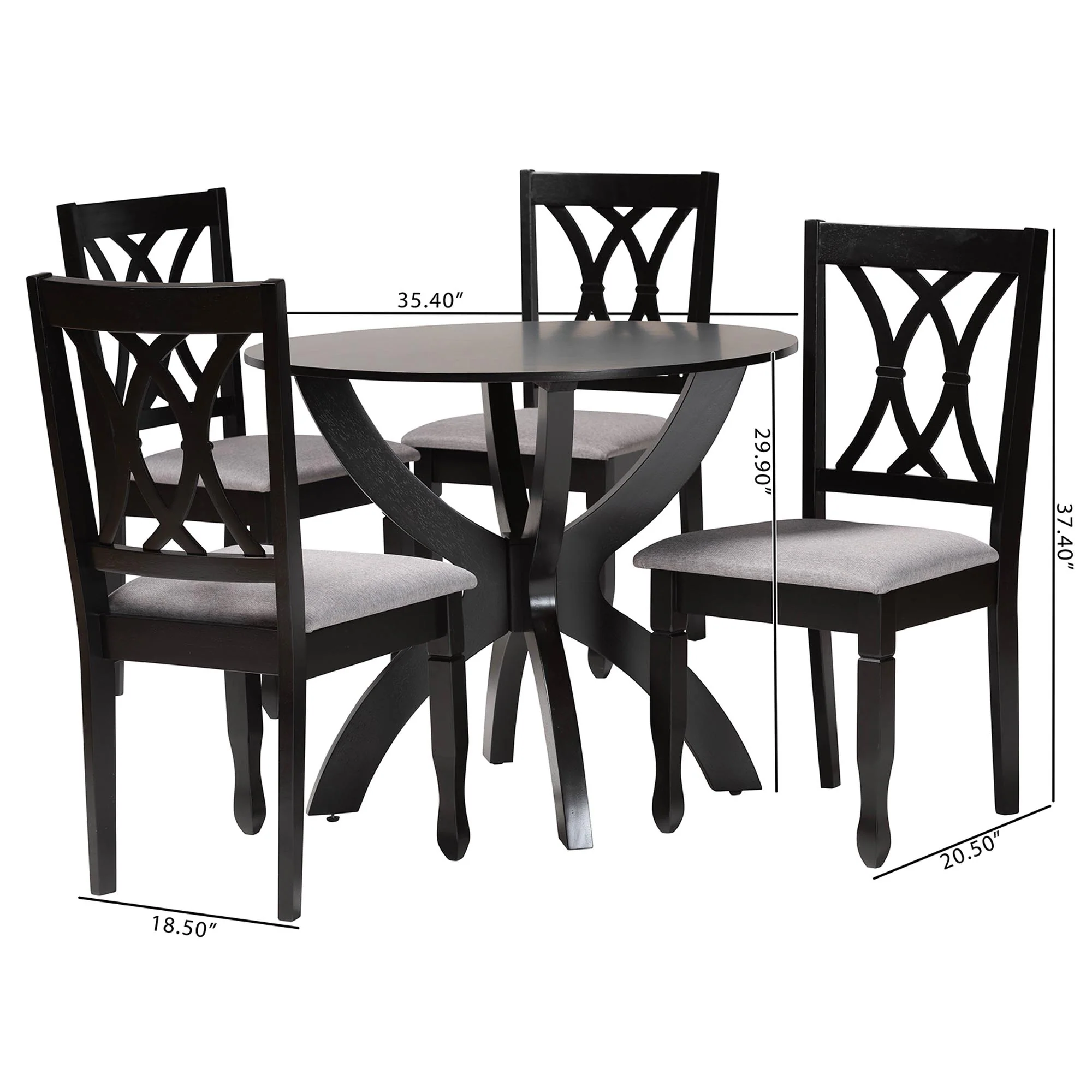 Baxton Studio April Modern Grey Fabric and Dark Brown Finished Wood 5-Piece Dining Set - Image 10