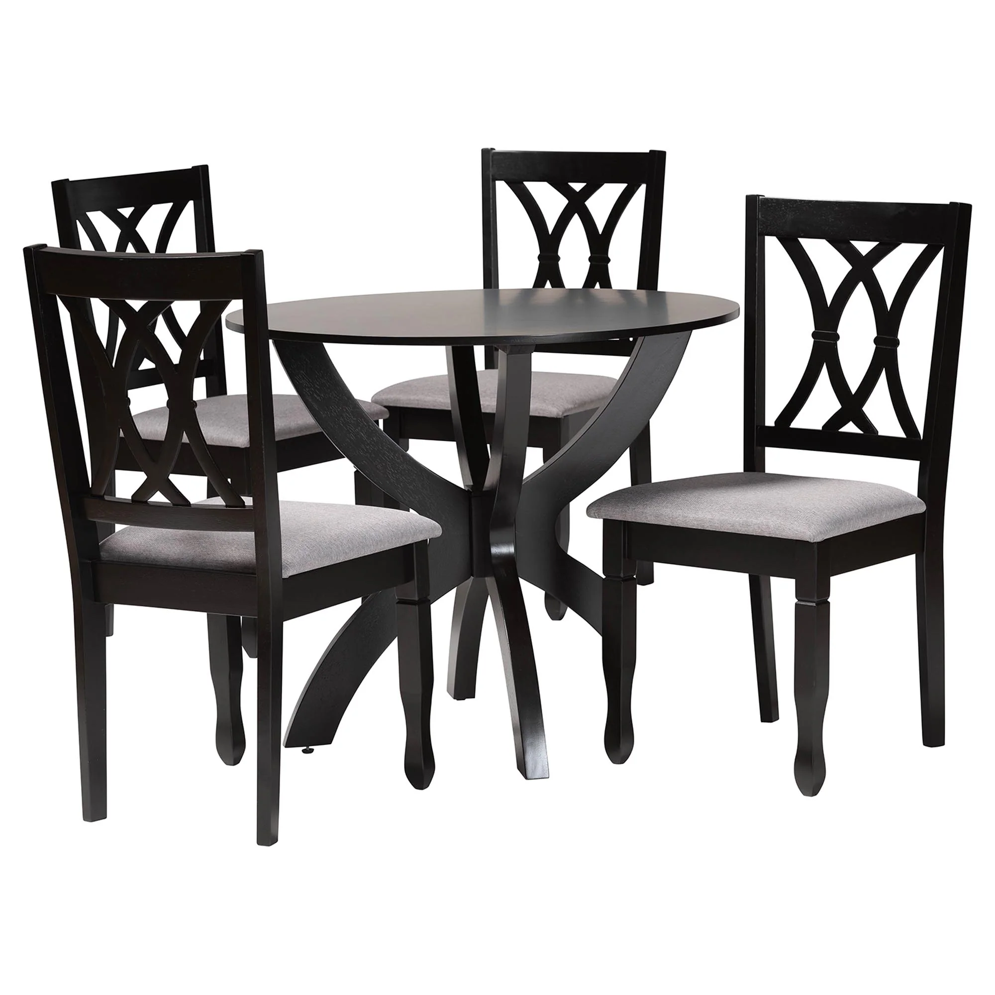 Baxton Studio April Modern Grey Fabric and Dark Brown Finished Wood 5-Piece Dining Set - Image 2