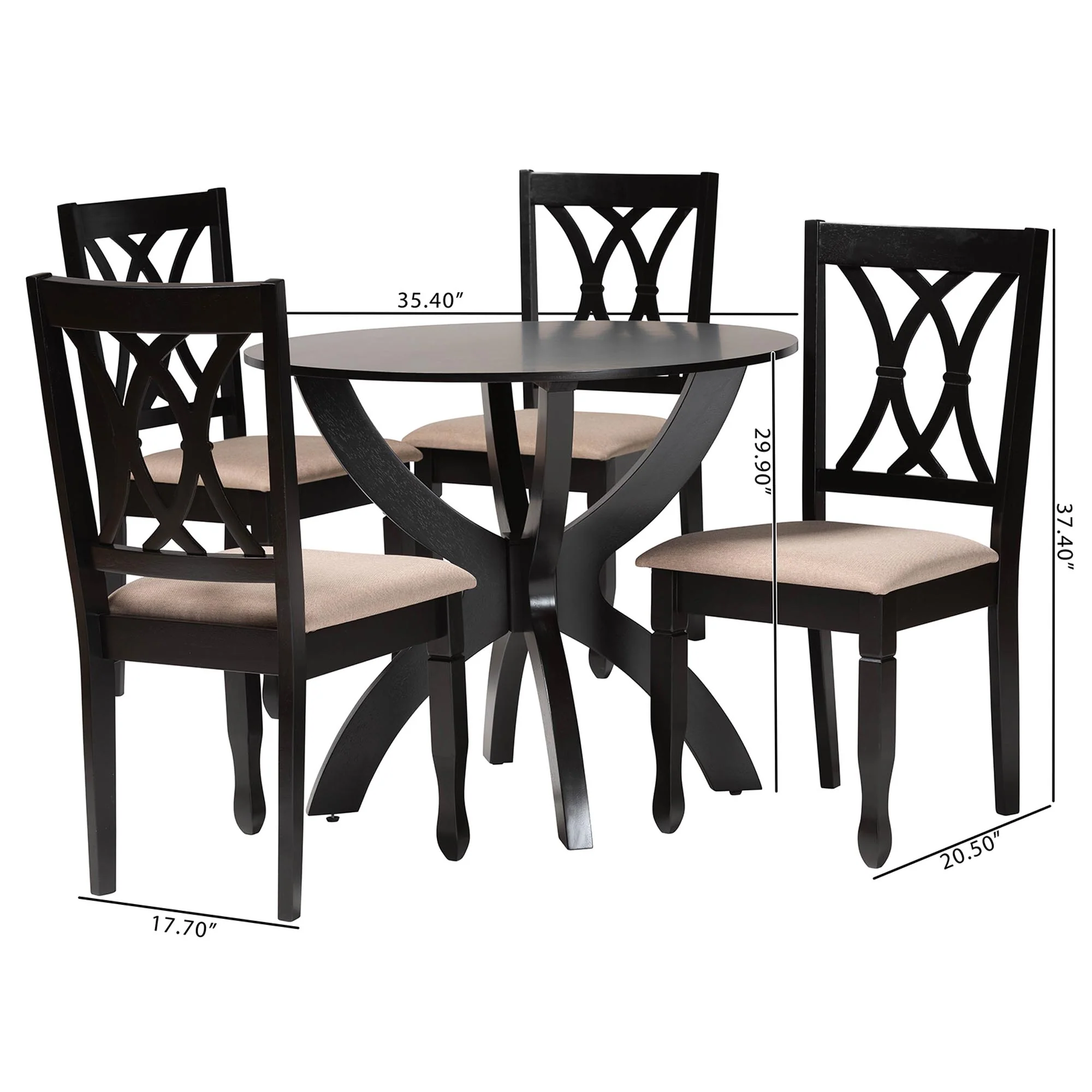 Baxton Studio April Modern Sand Fabric and Dark Brown Finished Wood 5-Piece Dining Set - Image 10