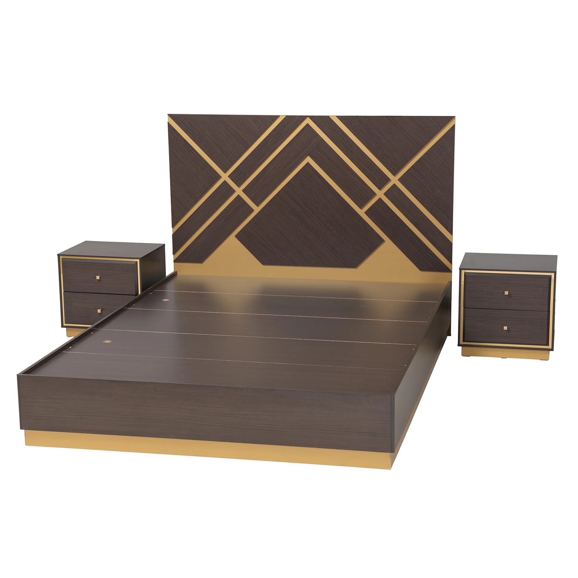 Baxton Studio Arcelia Contemporary Glam and Luxe Two-Tone Dark Brown and Gold Finished Wood Queen Size 3-Piece Bedroom Set - Image 3