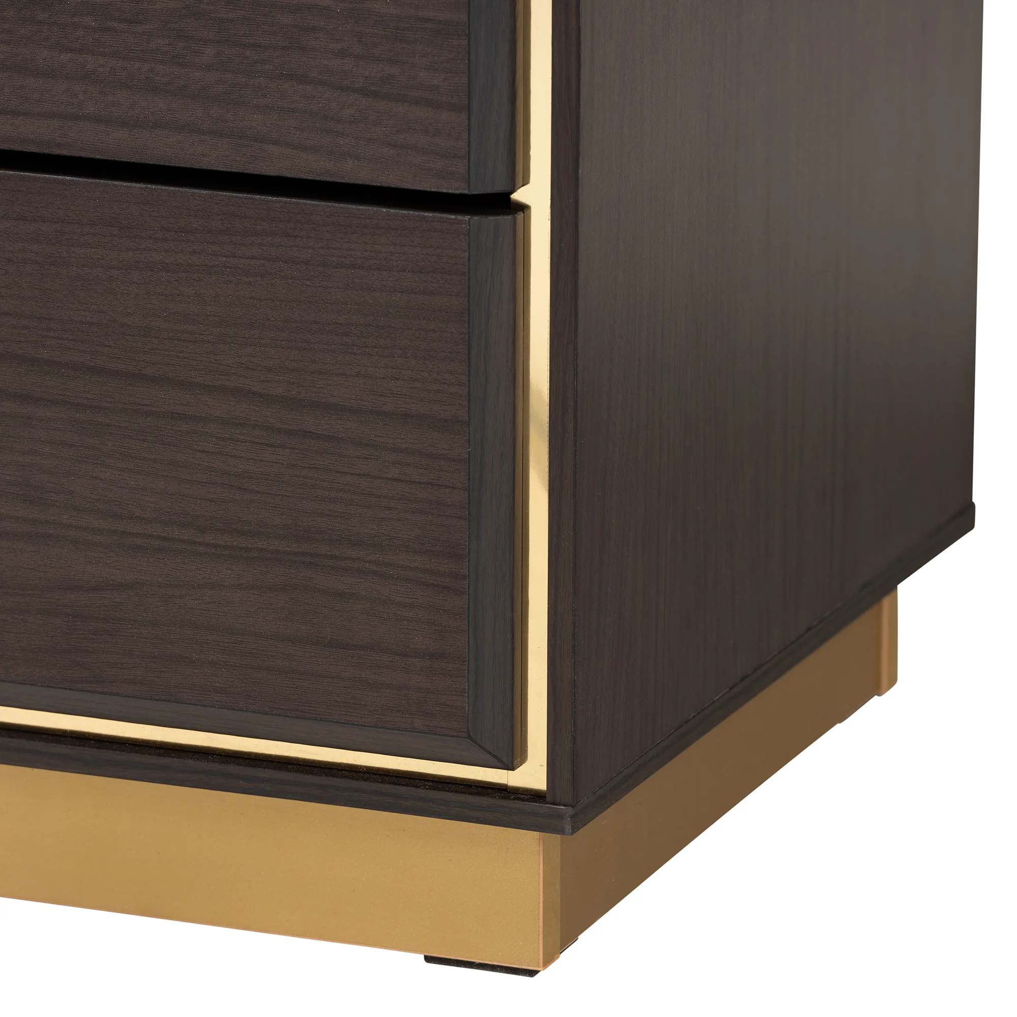 Baxton Studio Arcelia Contemporary Glam and Luxe Two-Tone Dark Brown and Gold Finished Wood Queen Size 3-Piece Bedroom Set - Image 7