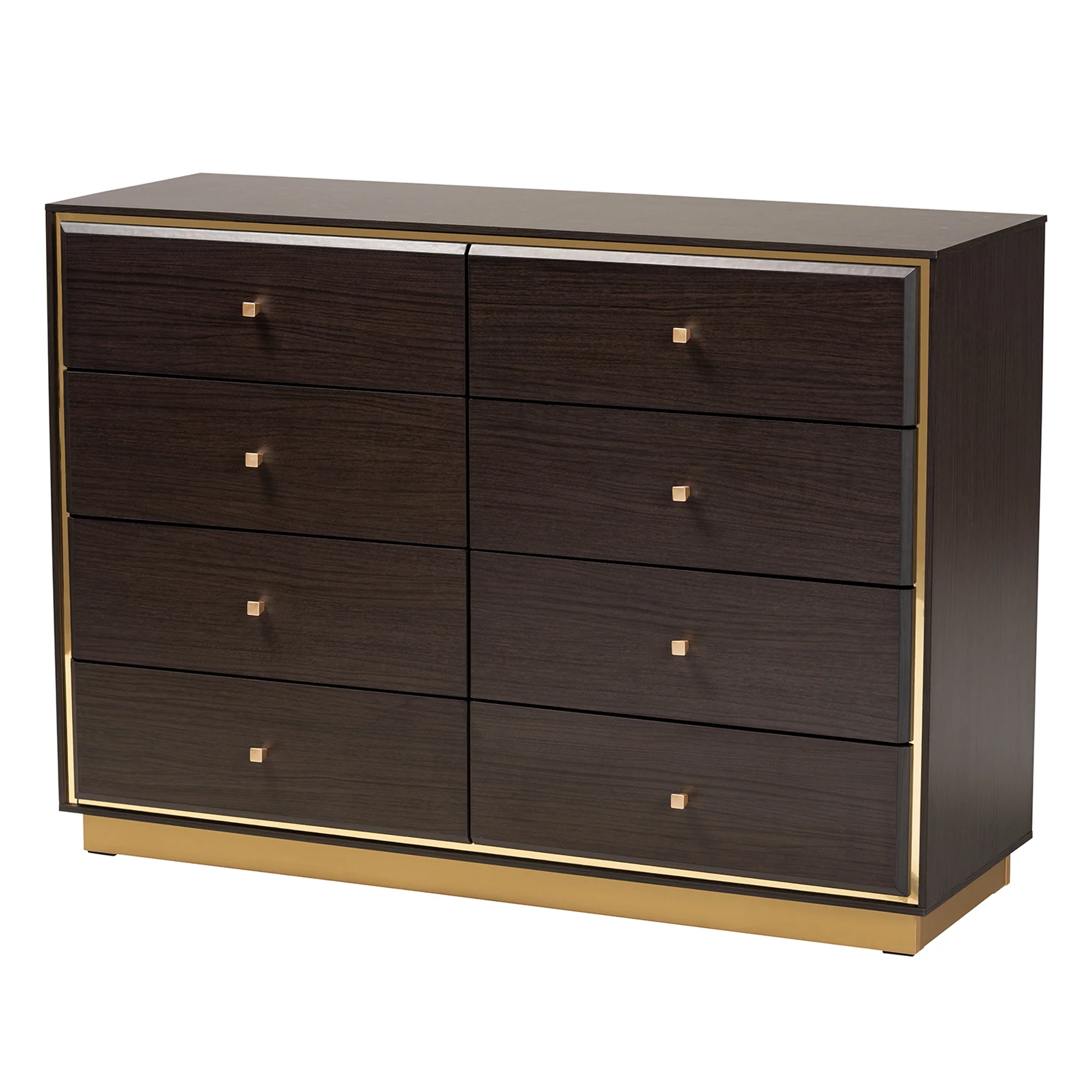 Baxton Studio Arcelia Contemporary Glam and Luxe Two-Tone Dark Brown and Gold Finished Wood Queen Size 4-Piece Bedroom Set - Image 6