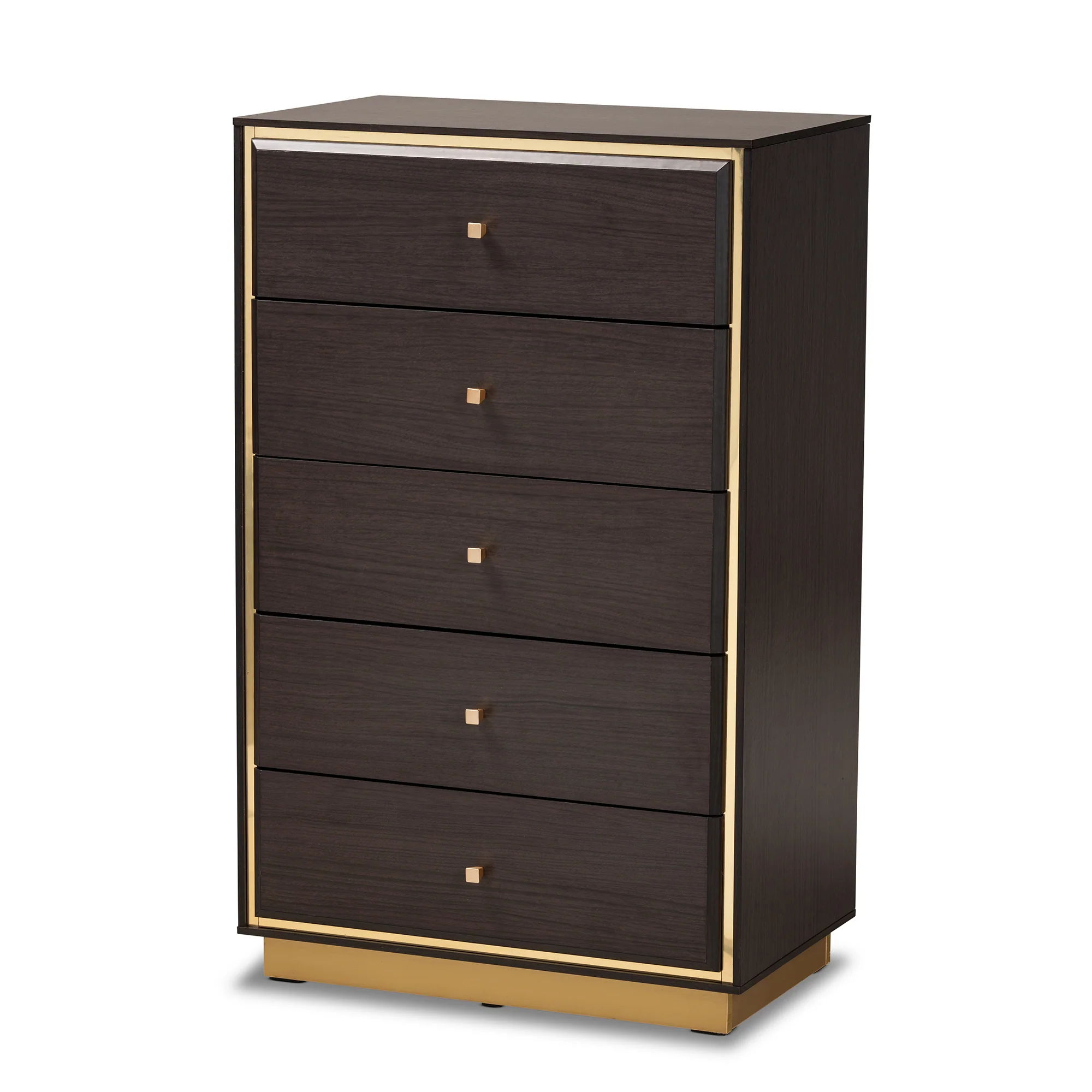 Baxton Studio Arcelia Contemporary Glam and Luxe Two-Tone Dark Brown and Gold Finished Wood Queen Size 4-Piece Bedroom Set with Chest - Image 11