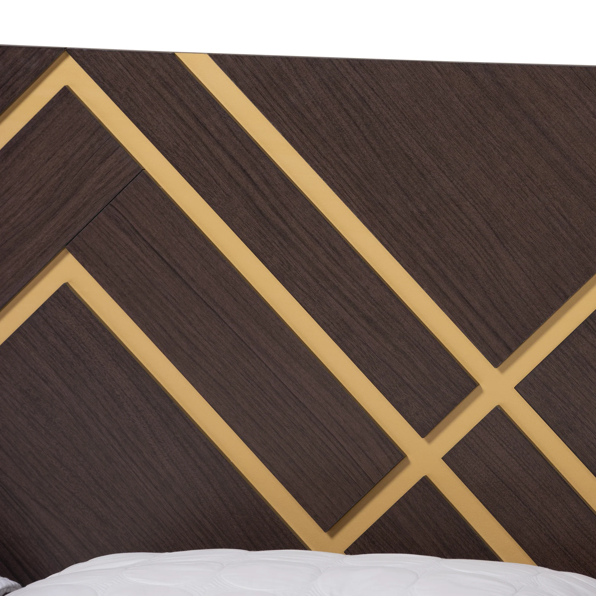 Baxton Studio Arcelia Contemporary Glam and Luxe Two-Tone Dark Brown and Gold Finished Wood Queen Size 4-Piece Bedroom Set with Chest - Image 3