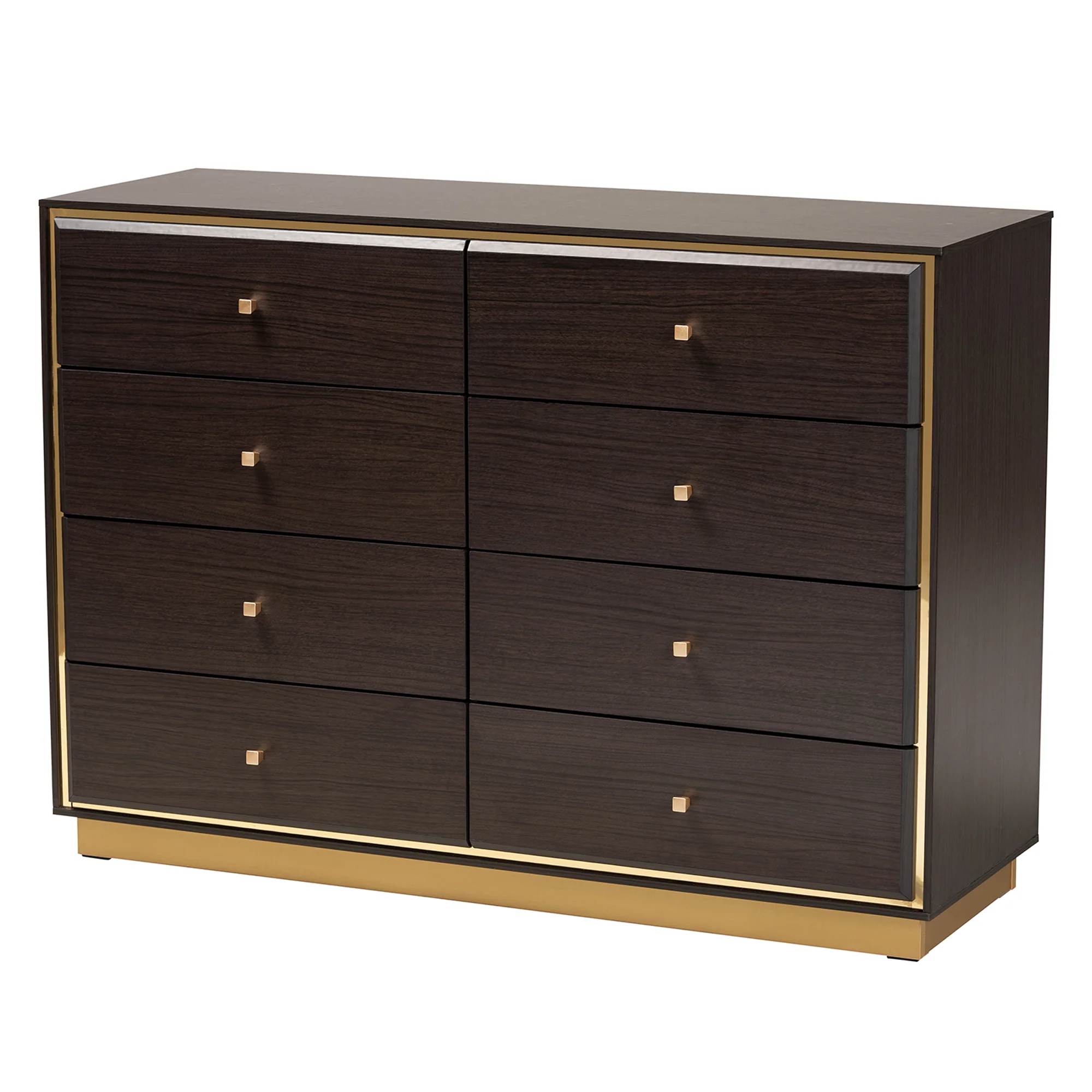 Baxton Studio Arcelia Contemporary Glam and Luxe Two-Tone Dark Brown and Gold Finished Wood Queen Size 5-Piece Bedroom Set - Image 11